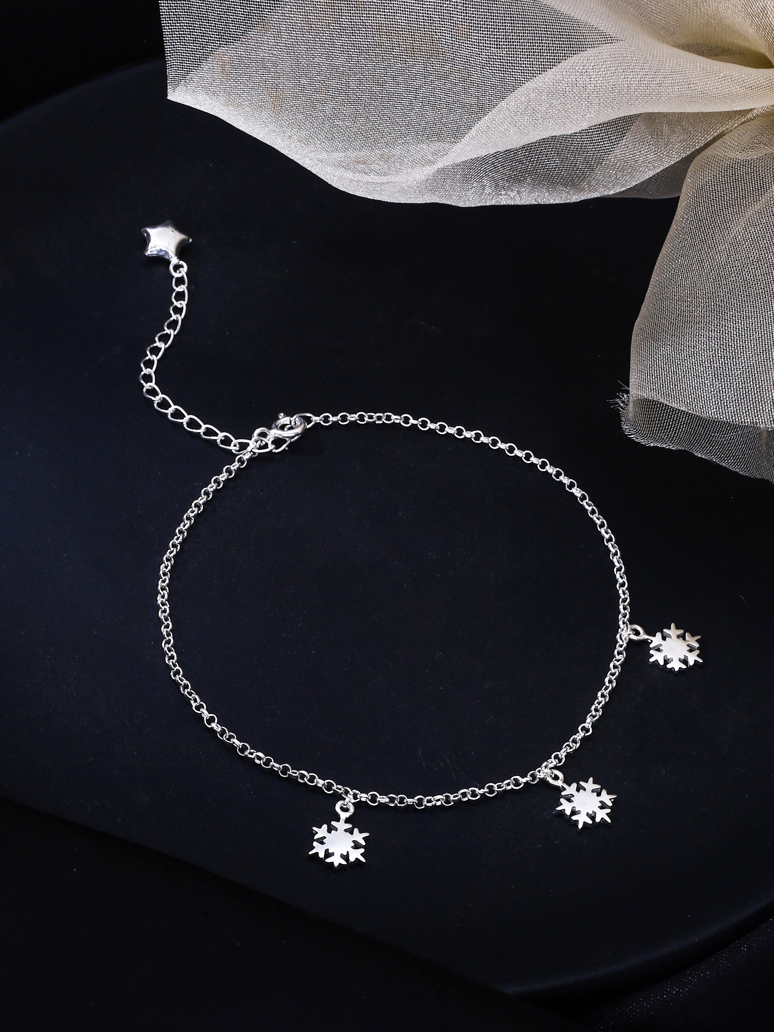 Frosty Elegance: Sterling Silver Snowflake Charm Anklet - Kicky & Perky