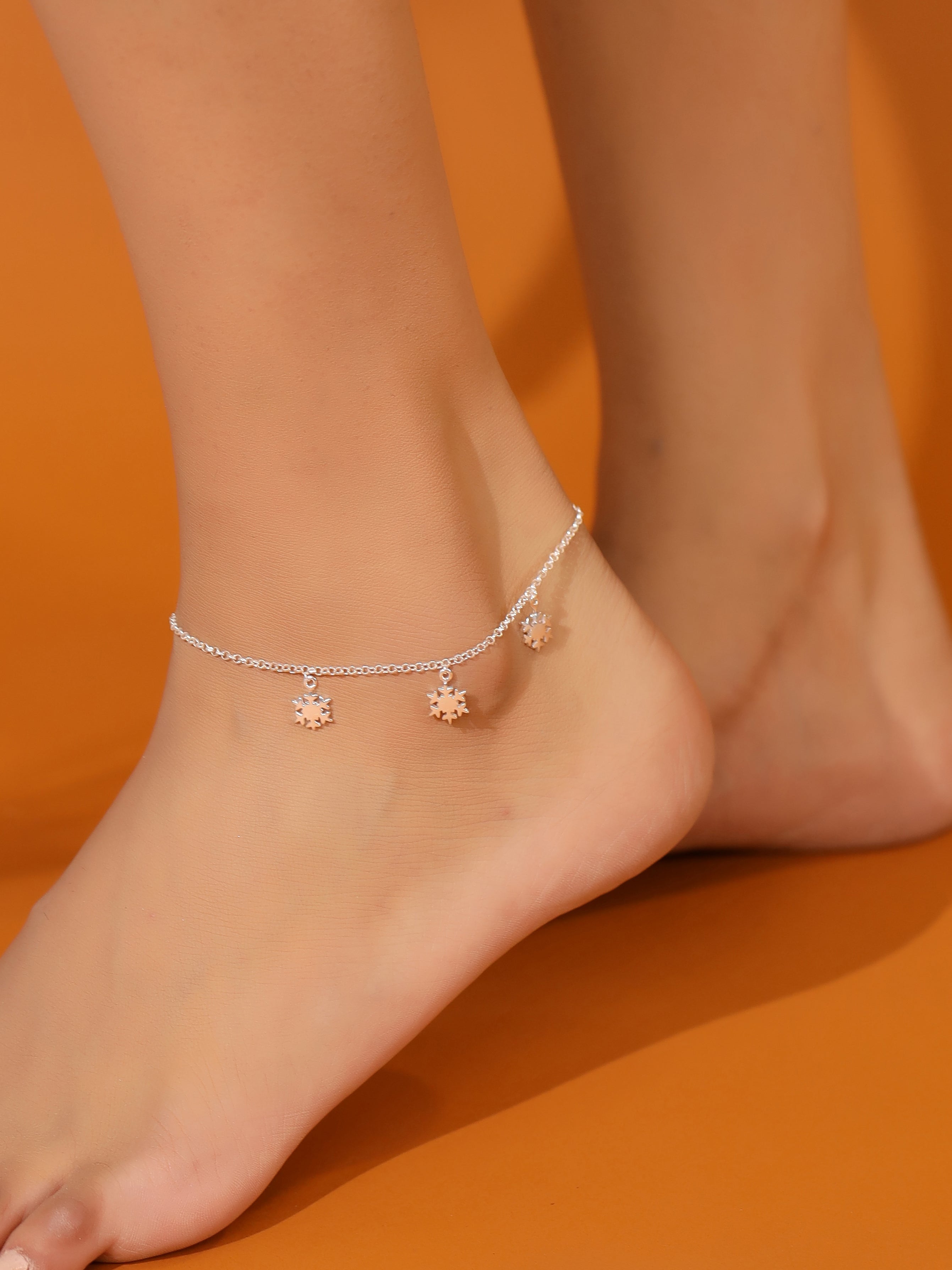 Frosty Elegance: Sterling Silver Snowflake Charm Anklet - Kicky & Perky