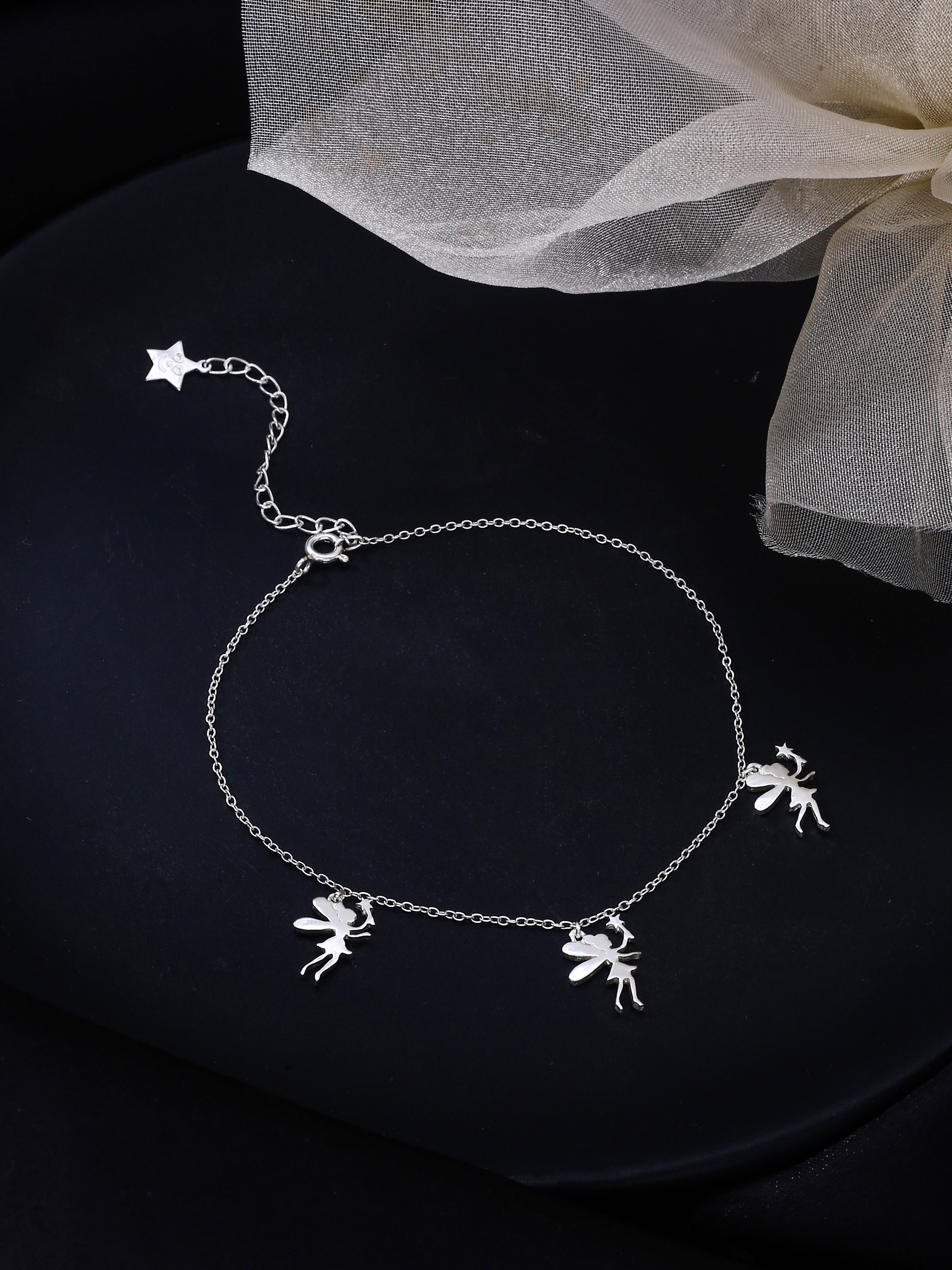Guardian of Grace: Sterling Silver Angel Charm Anklet - Kicky & Perky