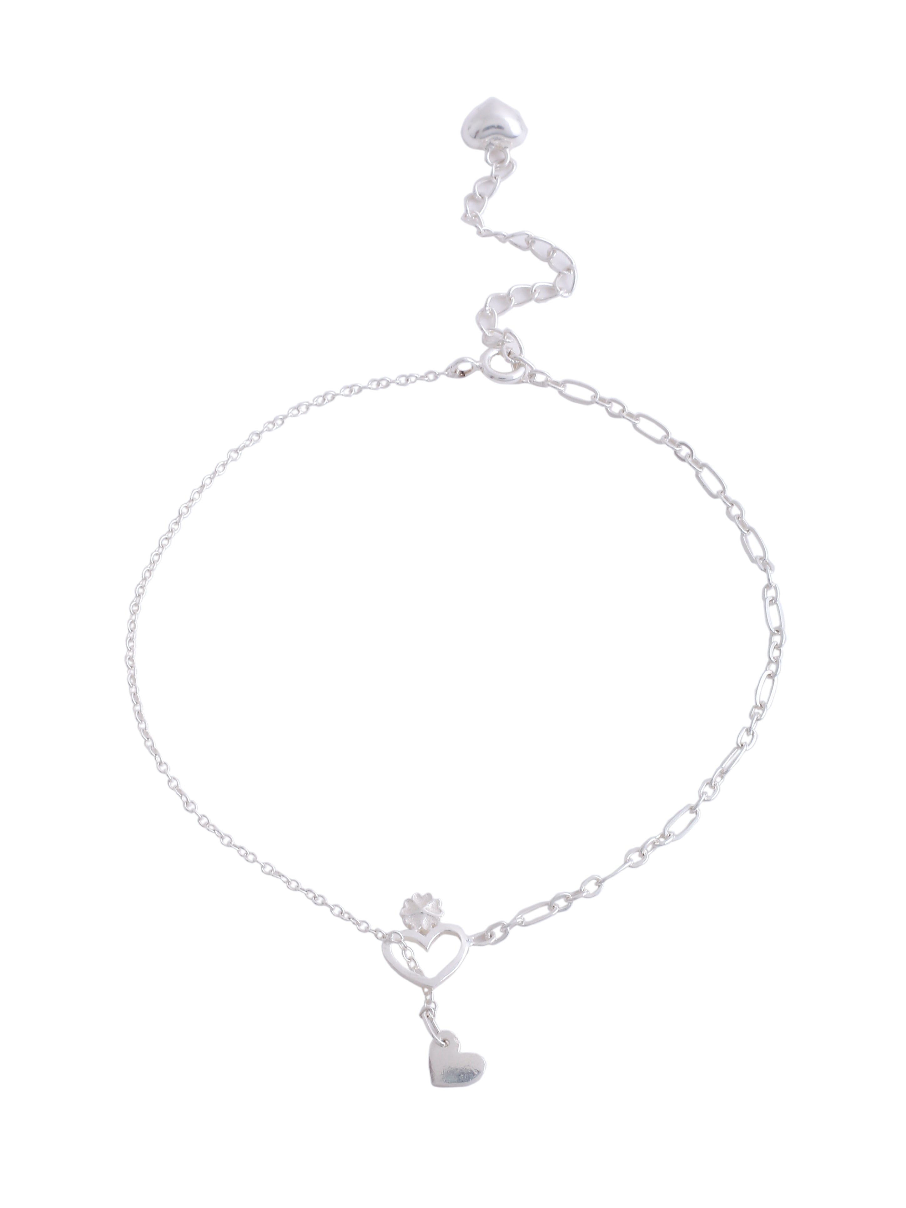 Heartfelt Beauty: Sterling Silver Anklet with Centered Heart Charm - Kicky & Perky