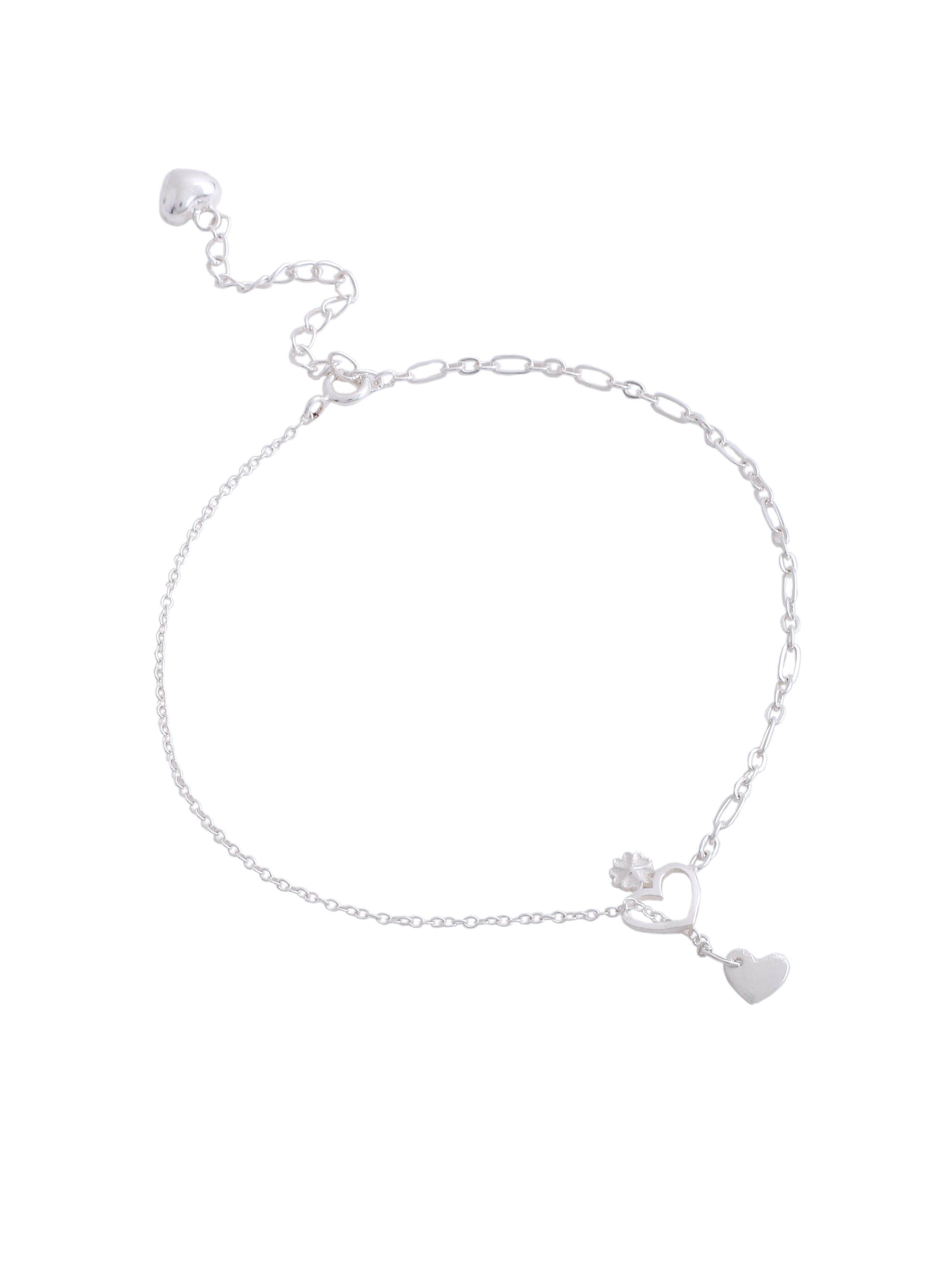 Heartfelt Beauty: Sterling Silver Anklet with Centered Heart Charm - Kicky & Perky
