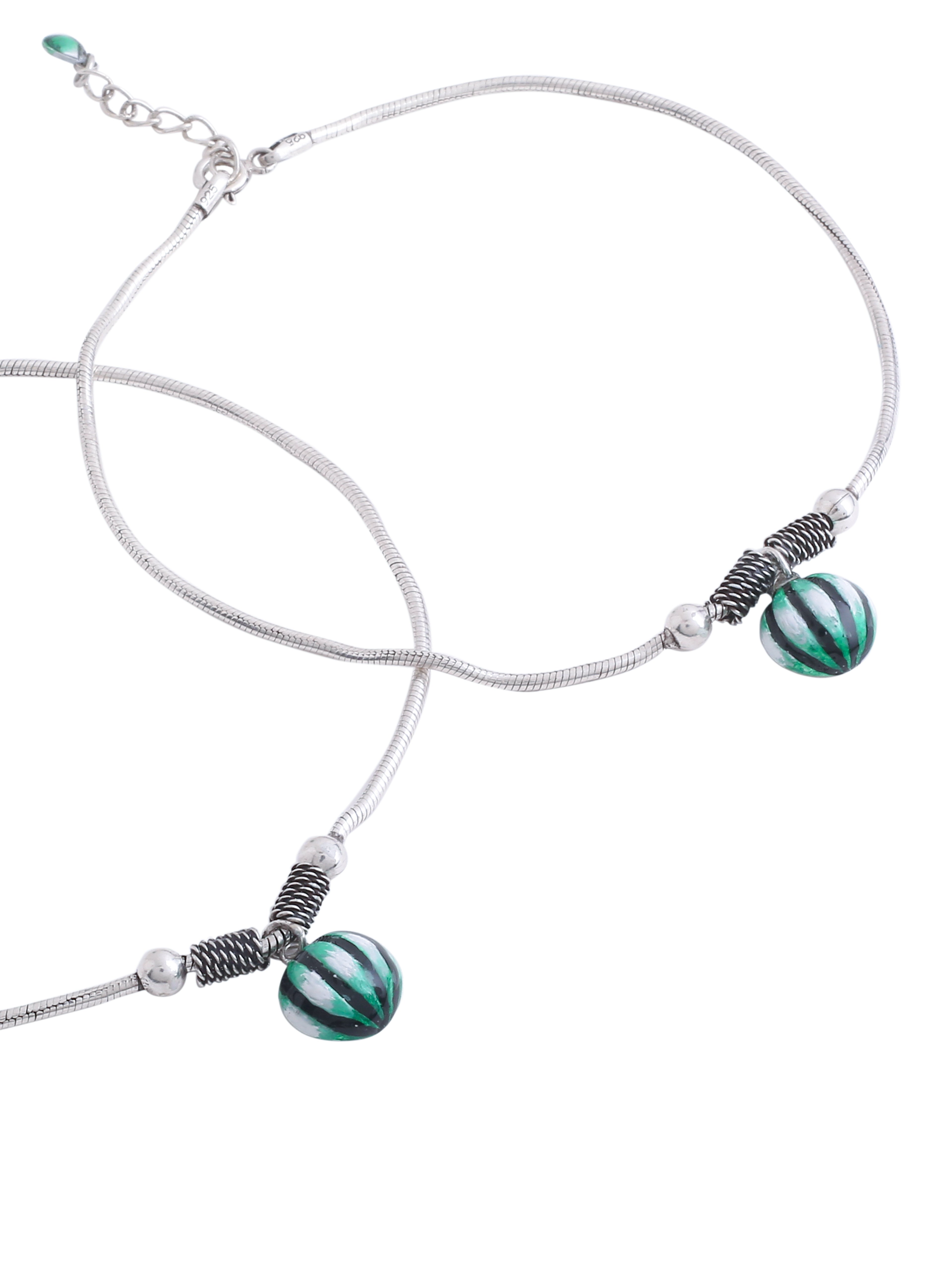 Green & Black Enamel Sterling Silver Anklet - Kicky & Perky