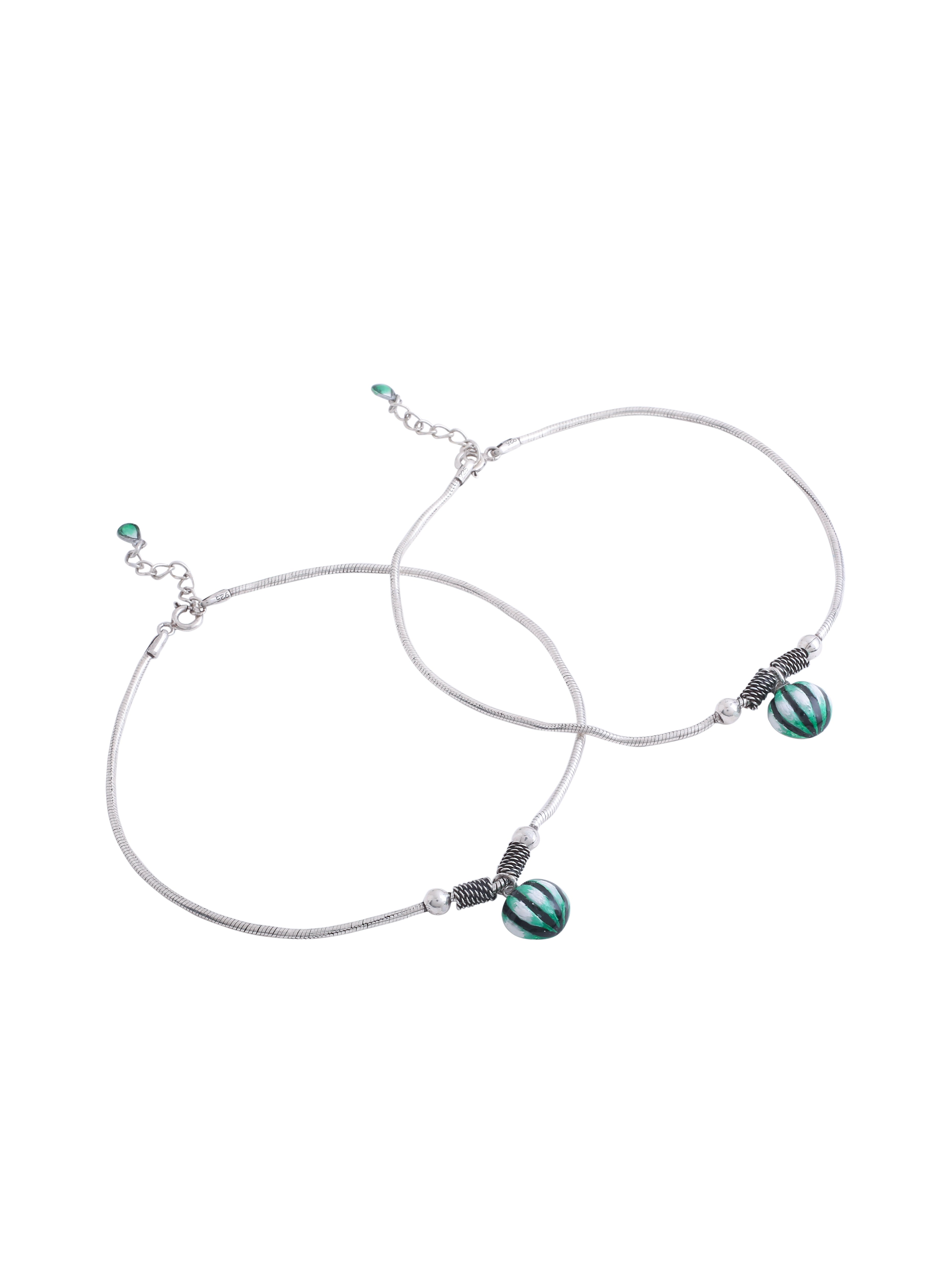 Green & Black Enamel Sterling Silver Anklet - Kicky & Perky