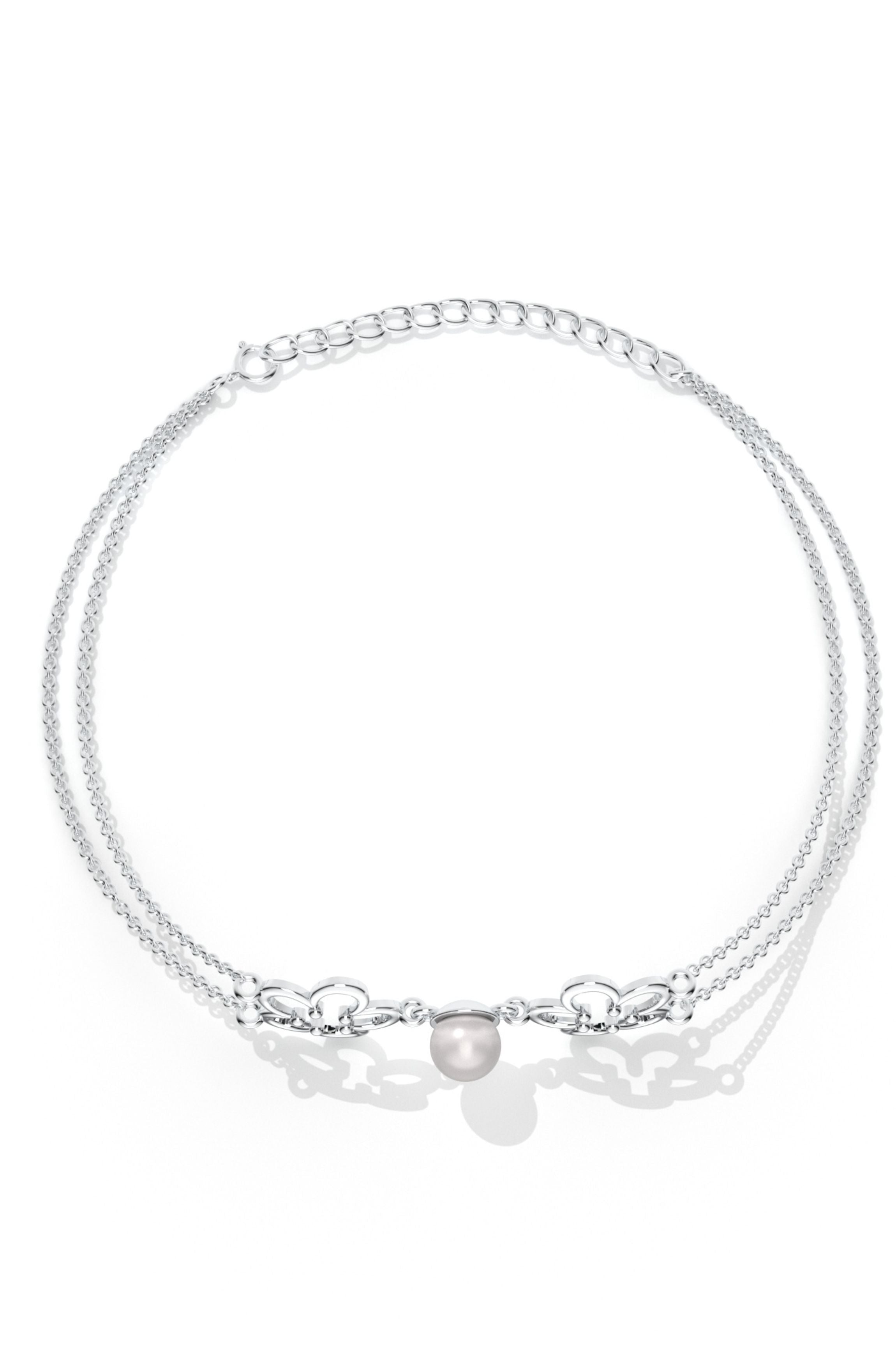 Dual Floral Pearl Studded 925 Sterling Silver Anklet For Women