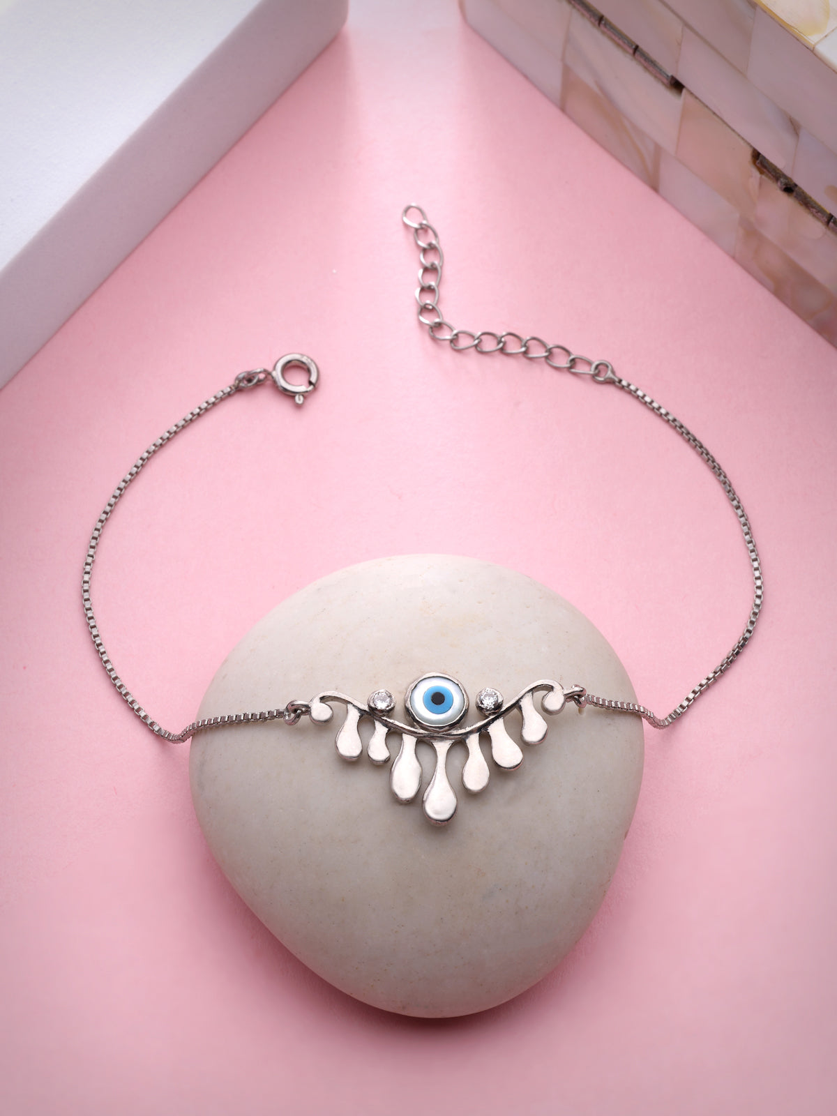 Evil Eye Dripping Pattern Sterling Silver Anklet For Women