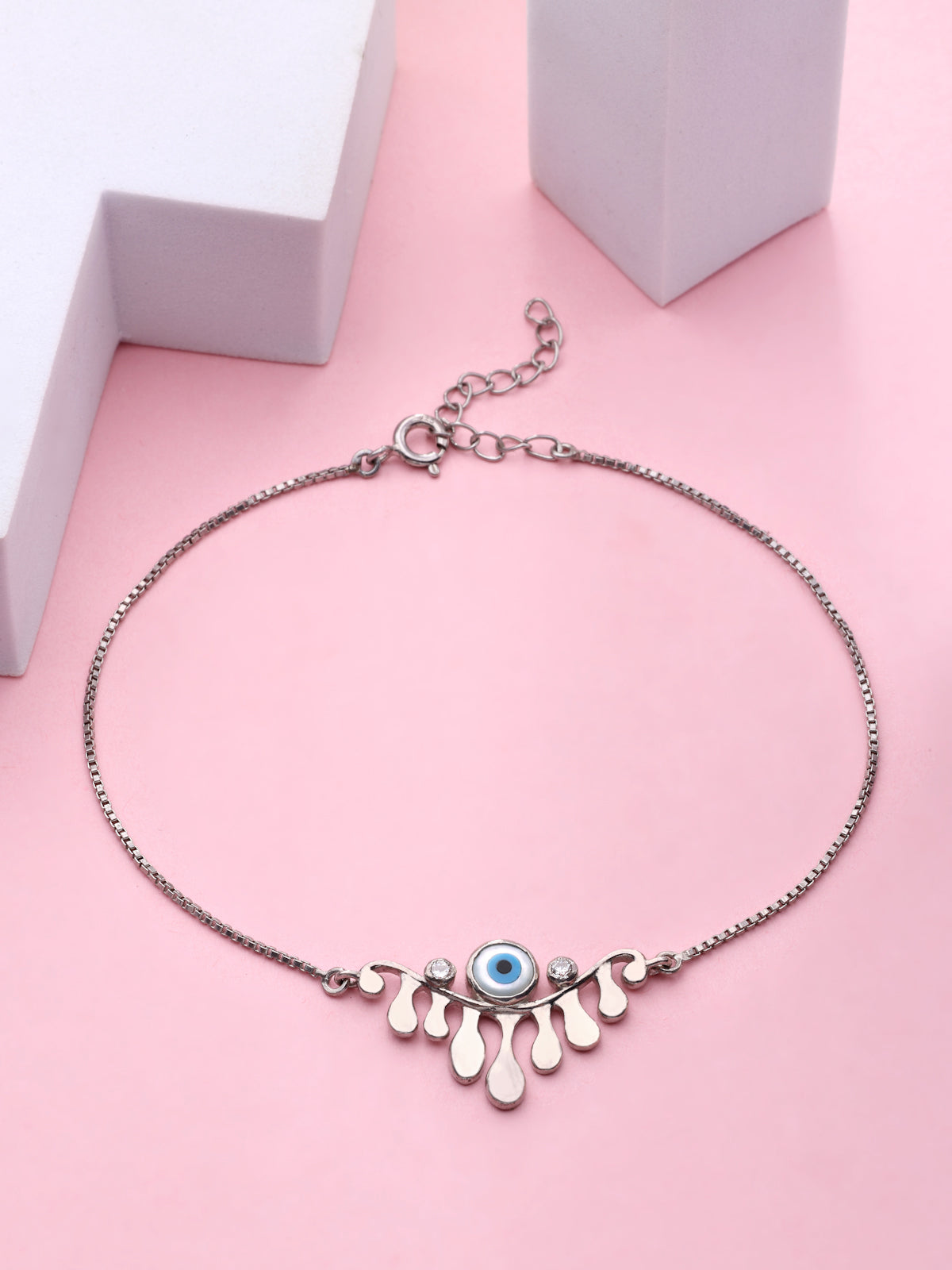 Evil Eye Dripping Pattern Sterling Silver Anklet For Women