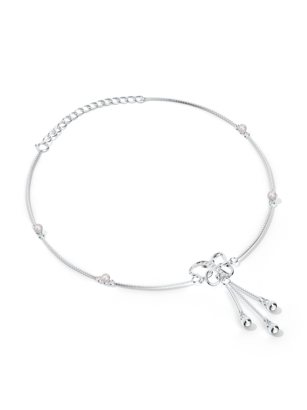 Butterfly Anklet With Moissanite & Pearl Studded 925 Sterling Silver For Women