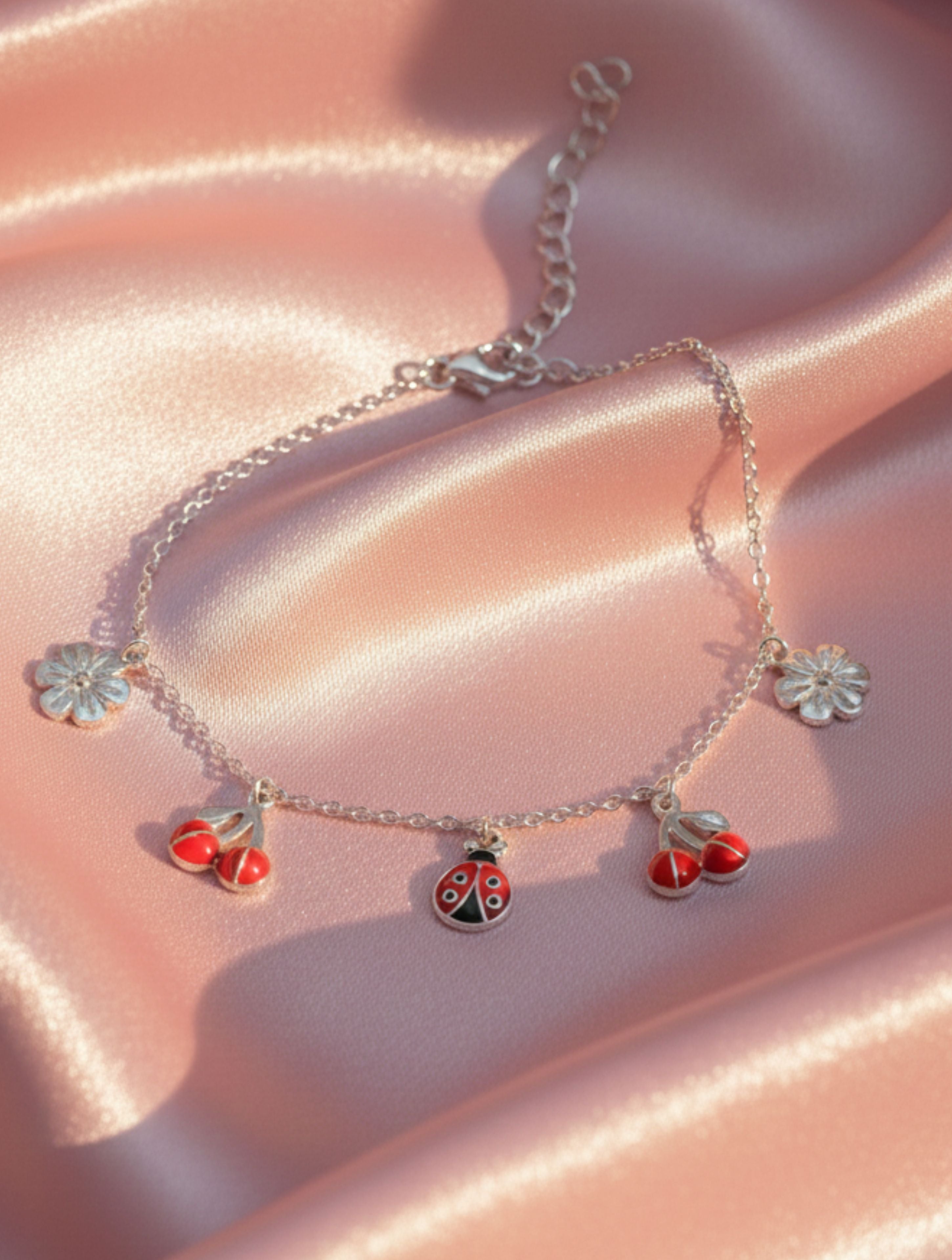 925 Sterling Silver Whimsical Garden Charm Anklet