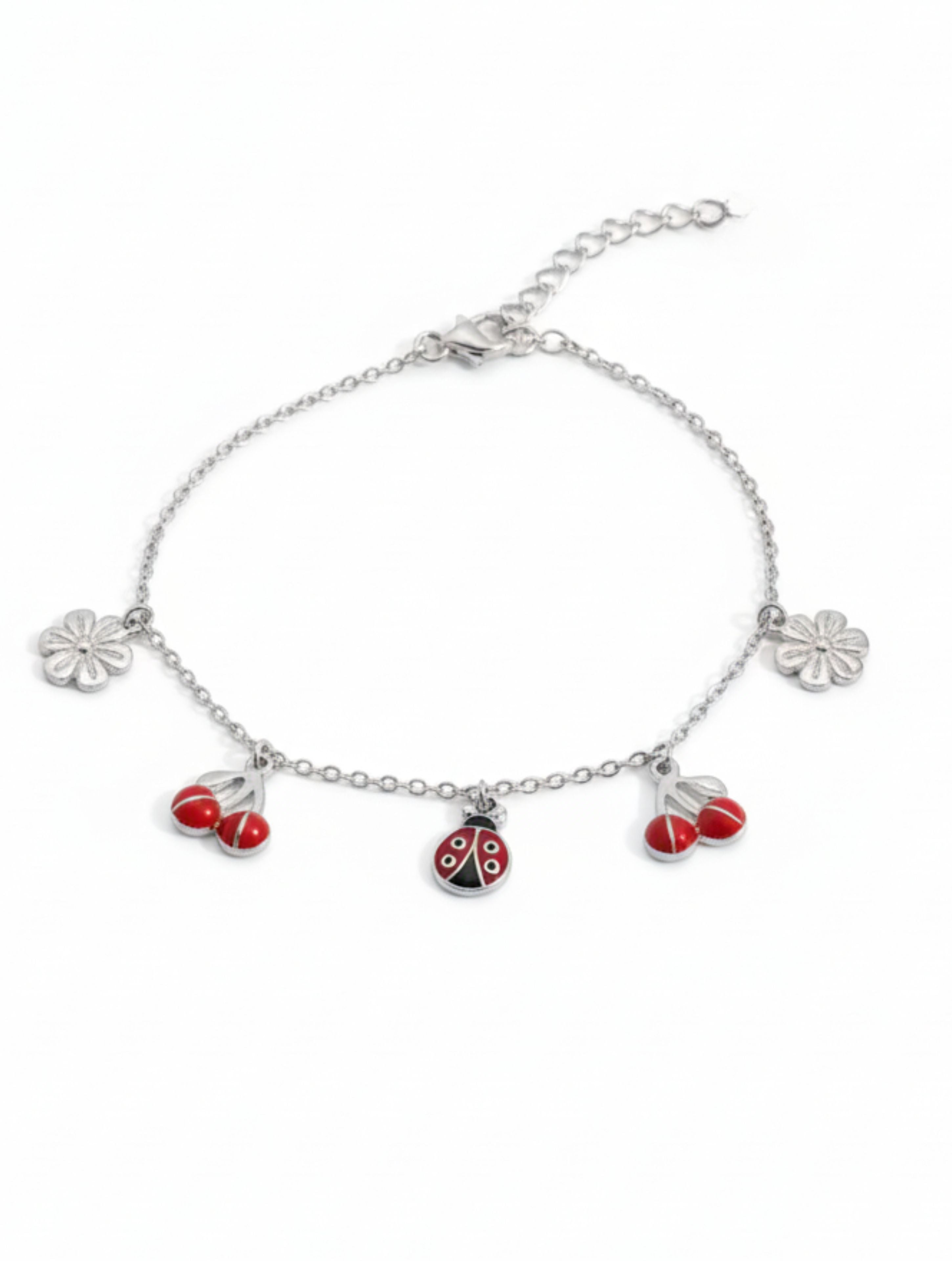 925 Sterling Silver Whimsical Garden Charm Anklet