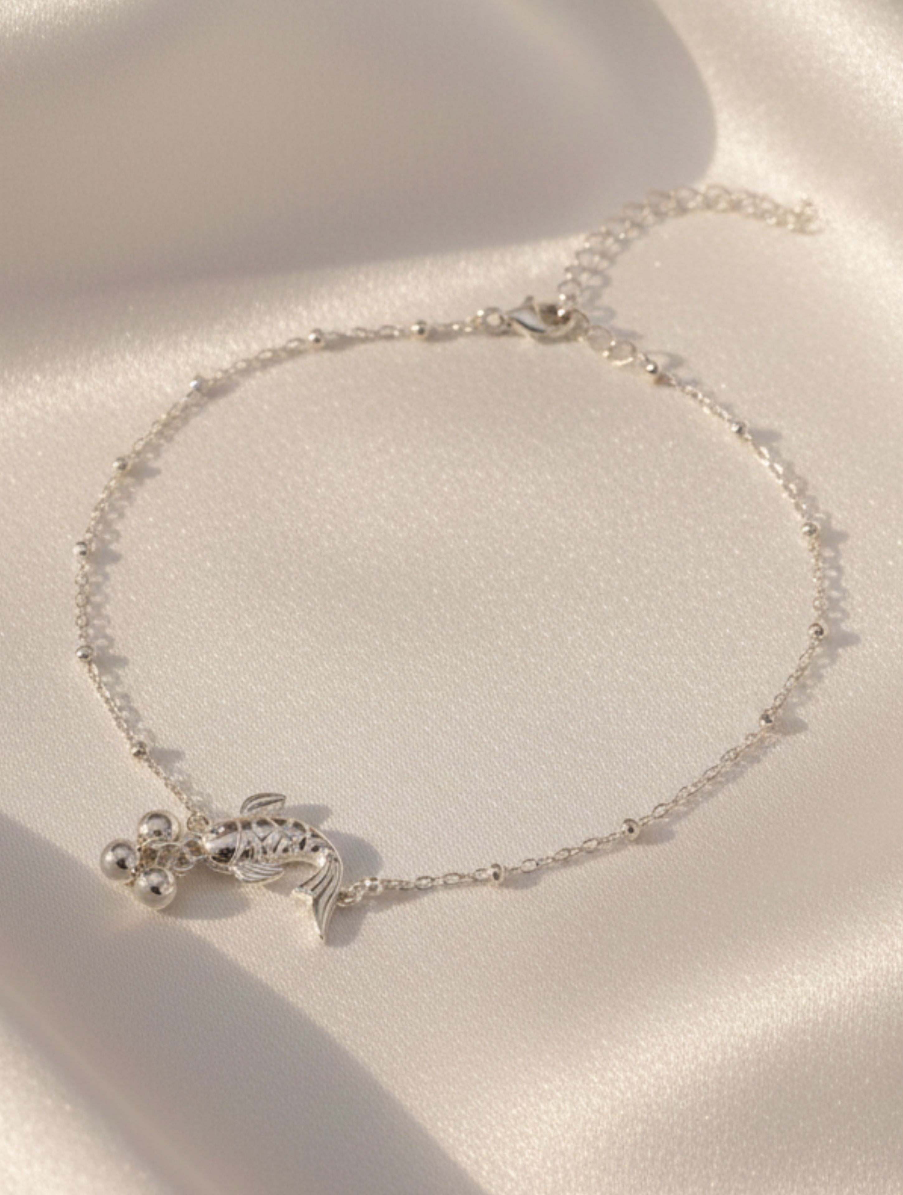 925 Sterling Silver Koi Fish Anklet with Silver Beads