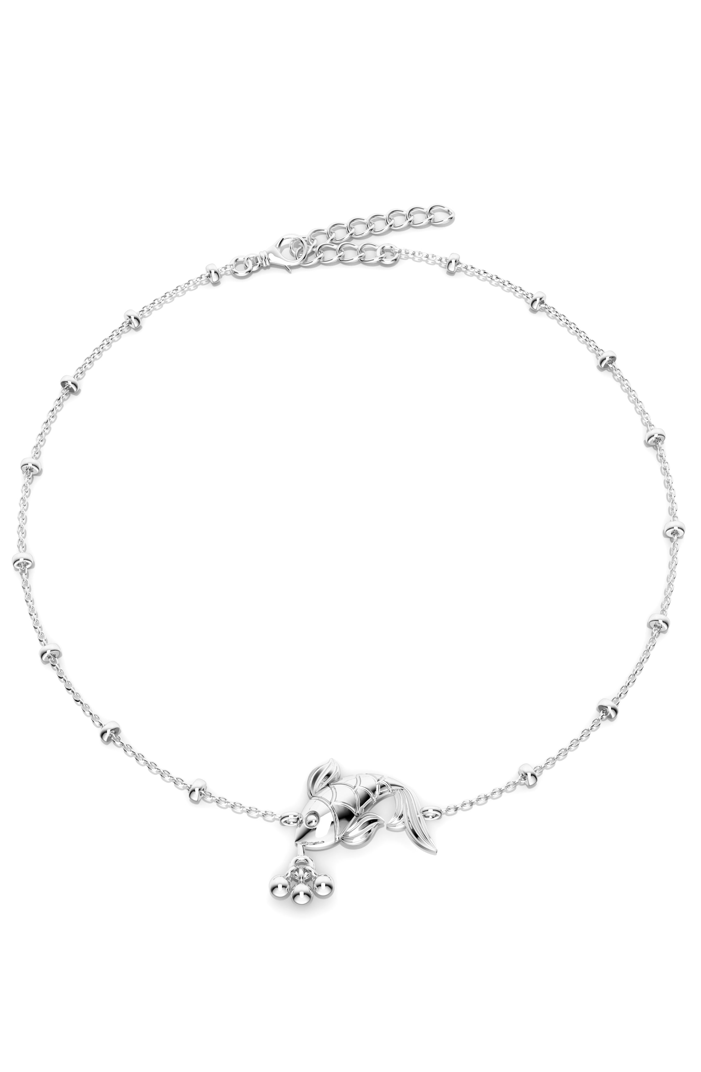 925 Sterling Silver Koi Fish Anklet with Silver Beads