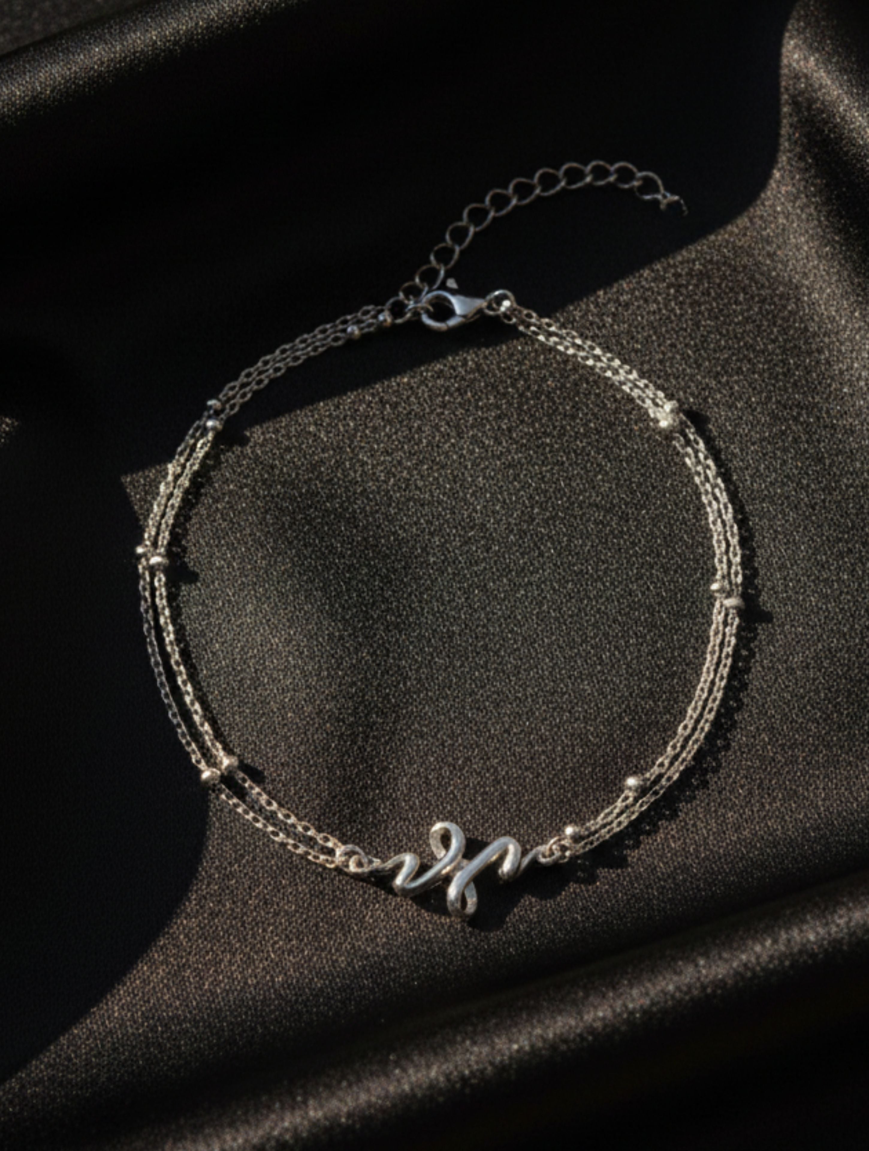 Double-Layer Wave Anklet in 925 Sterling Silver
