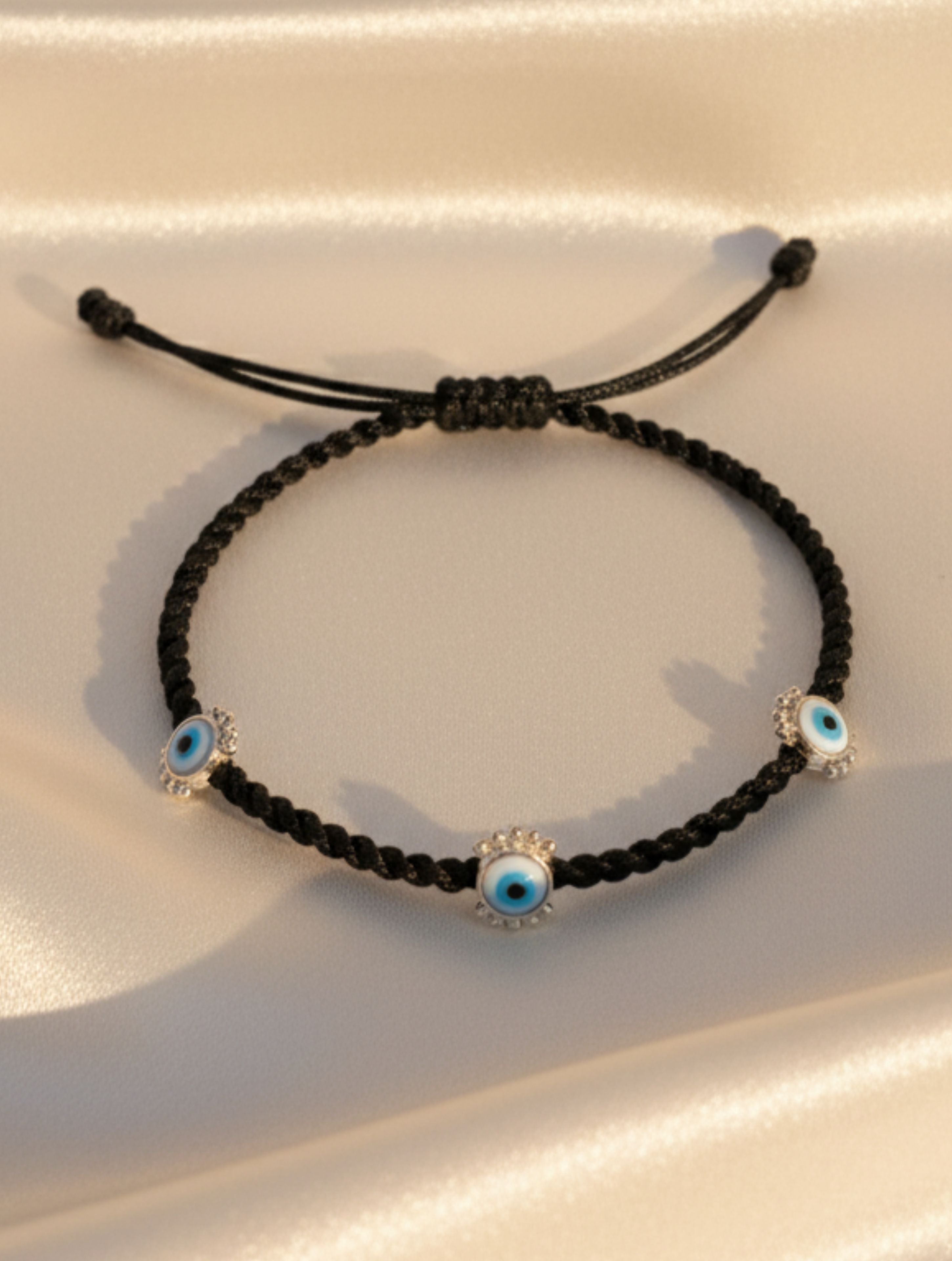 Black Cord and Sterling Silver Evil Eye Anklet