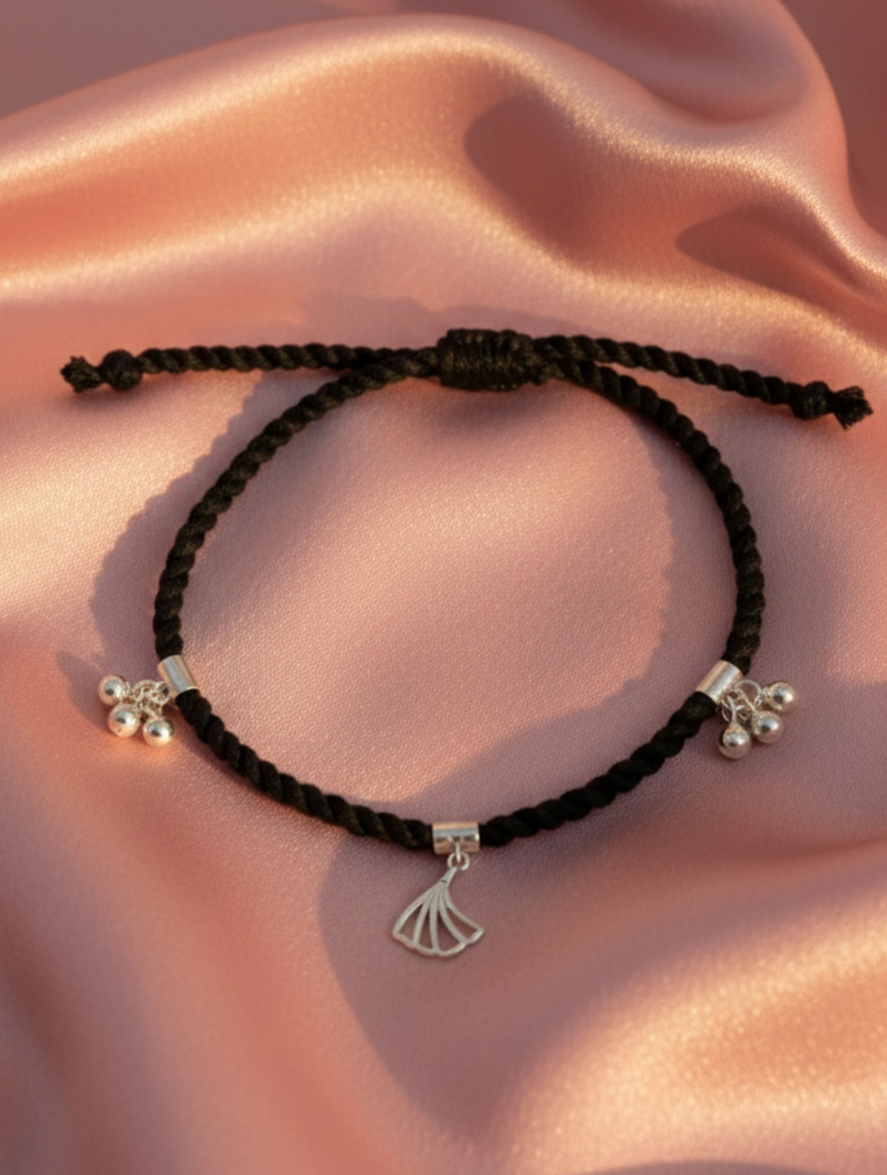 Macrame Anklet With 925 Sterling Silver Charms