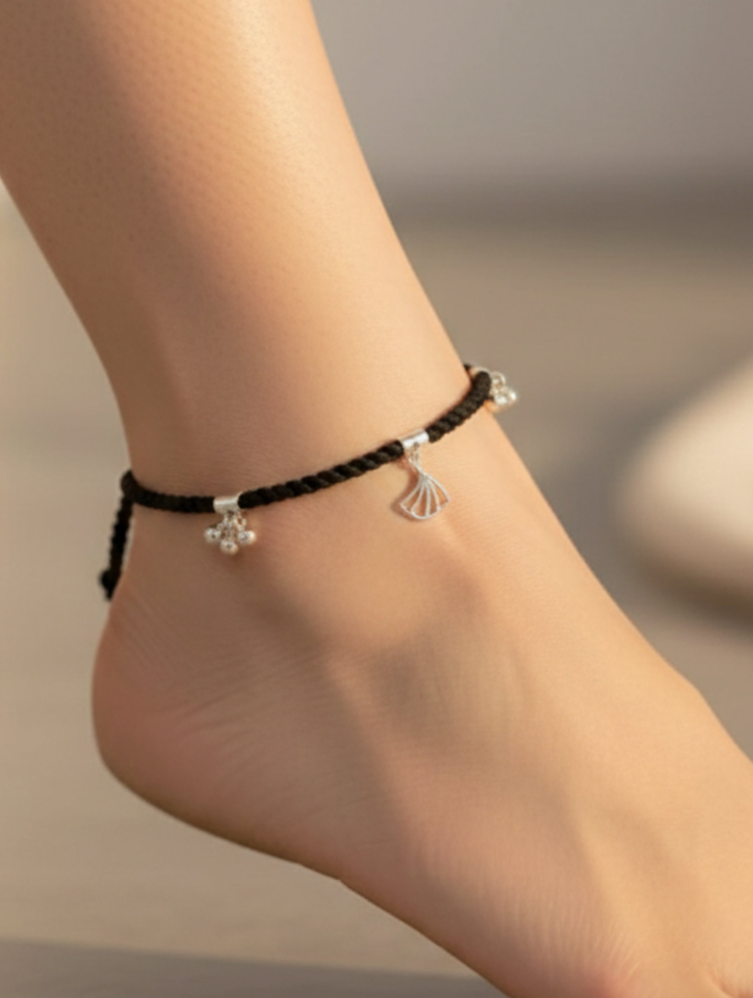 Macrame Anklet With 925 Sterling Silver Charms