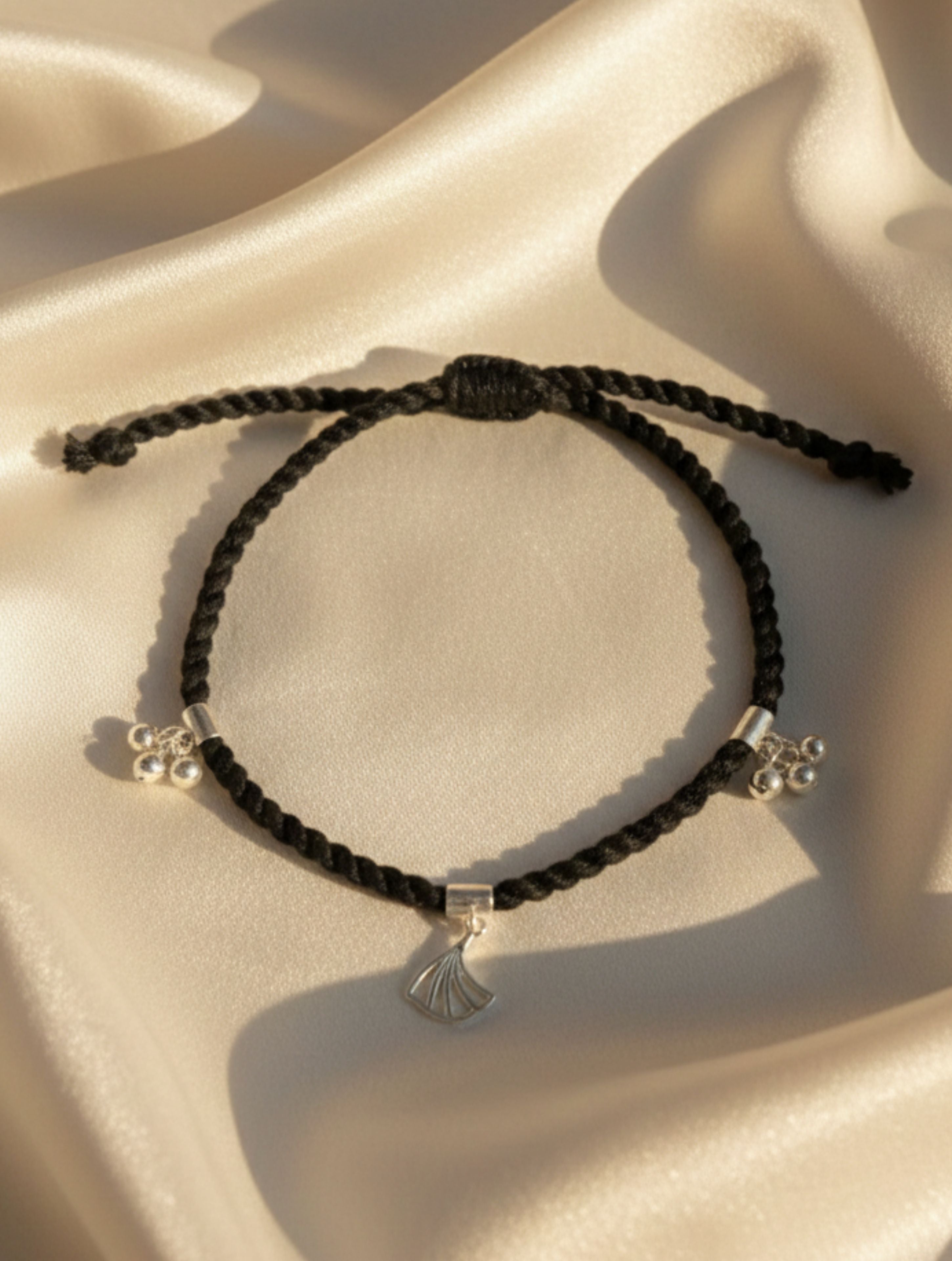 Macrame Anklet With 925 Sterling Silver Charms