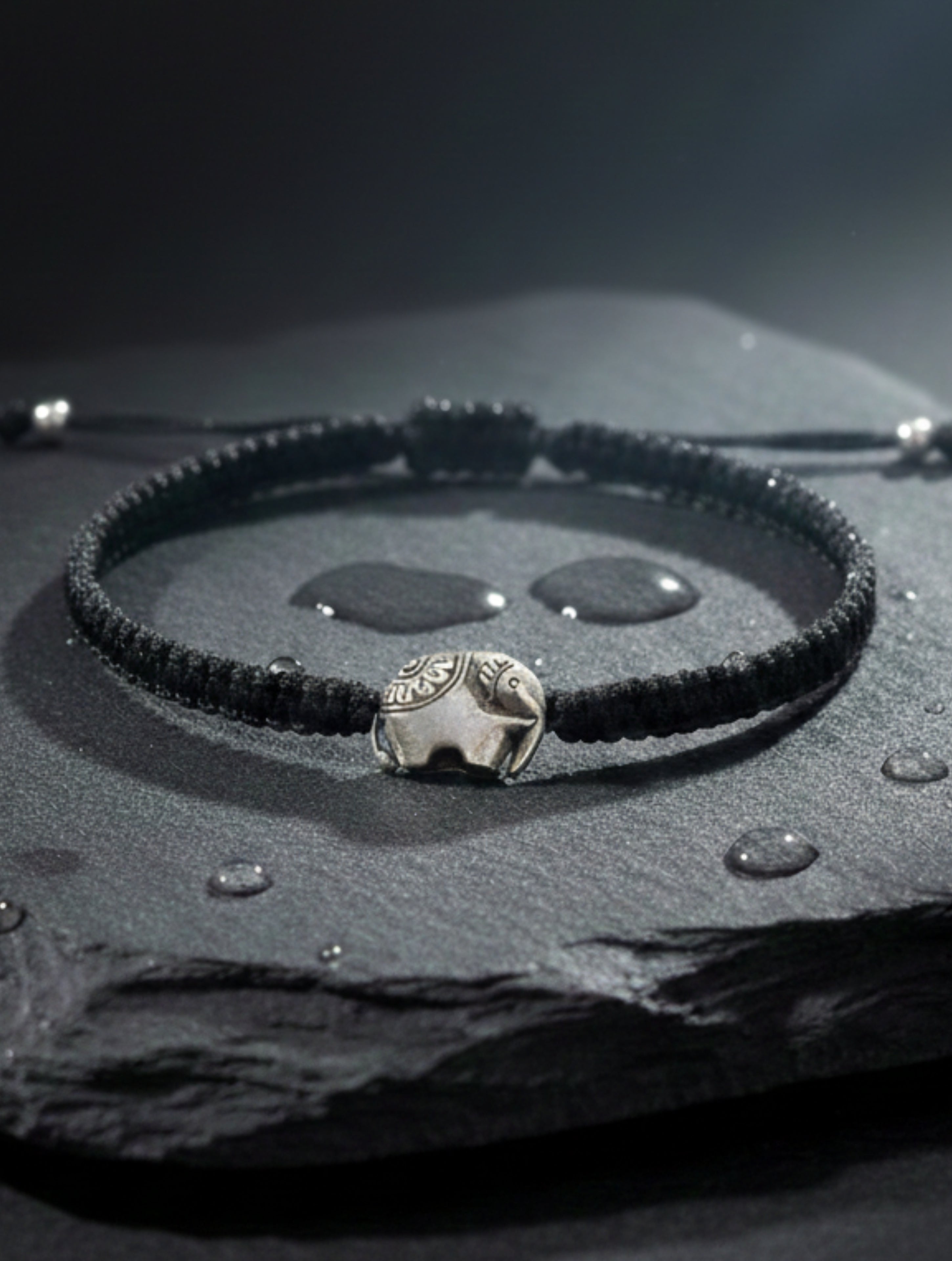 Sterling Silver Elephant Charm Adjustable Cord Anklet