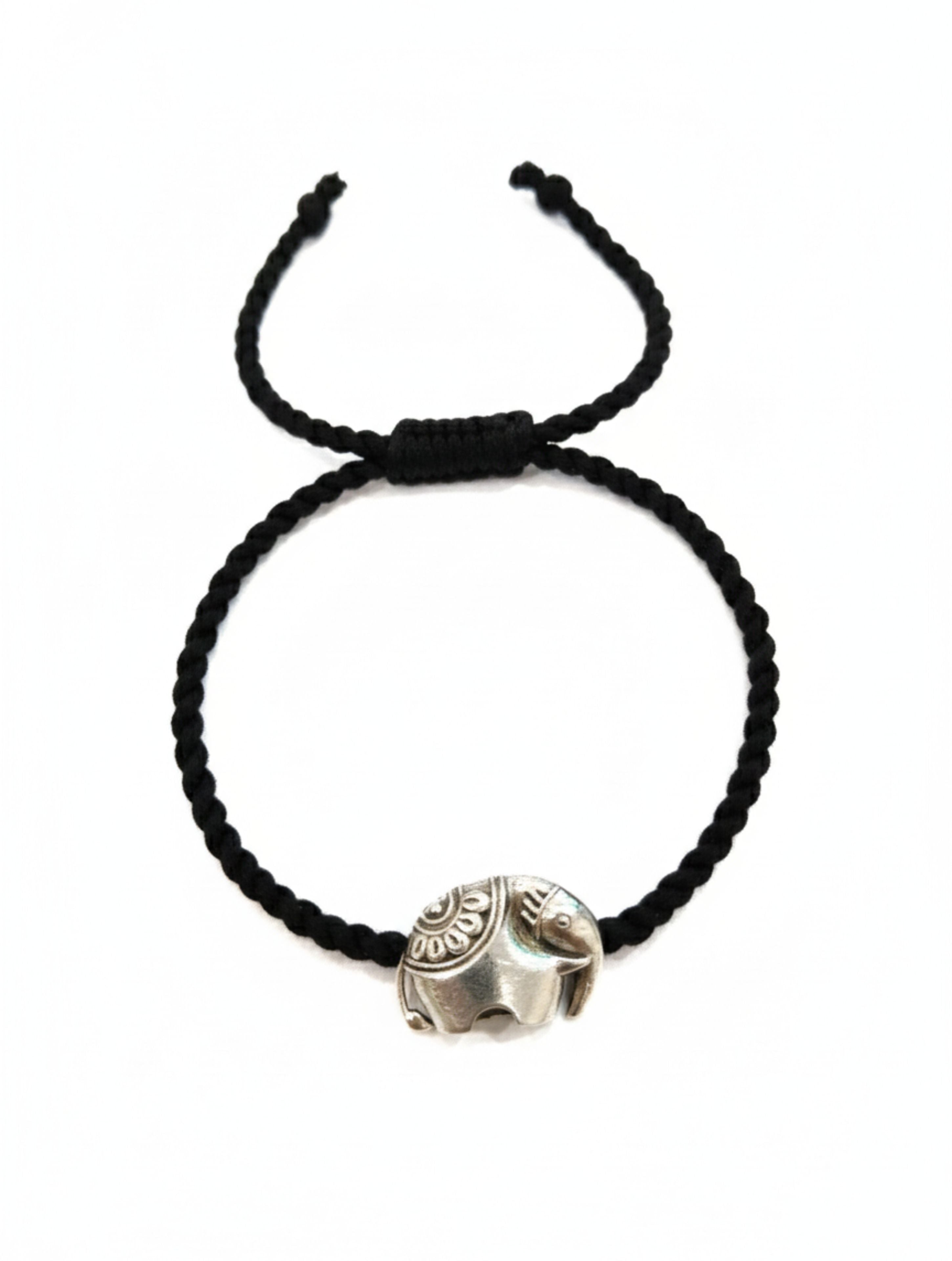 Sterling Silver Elephant Charm Adjustable Cord Anklet