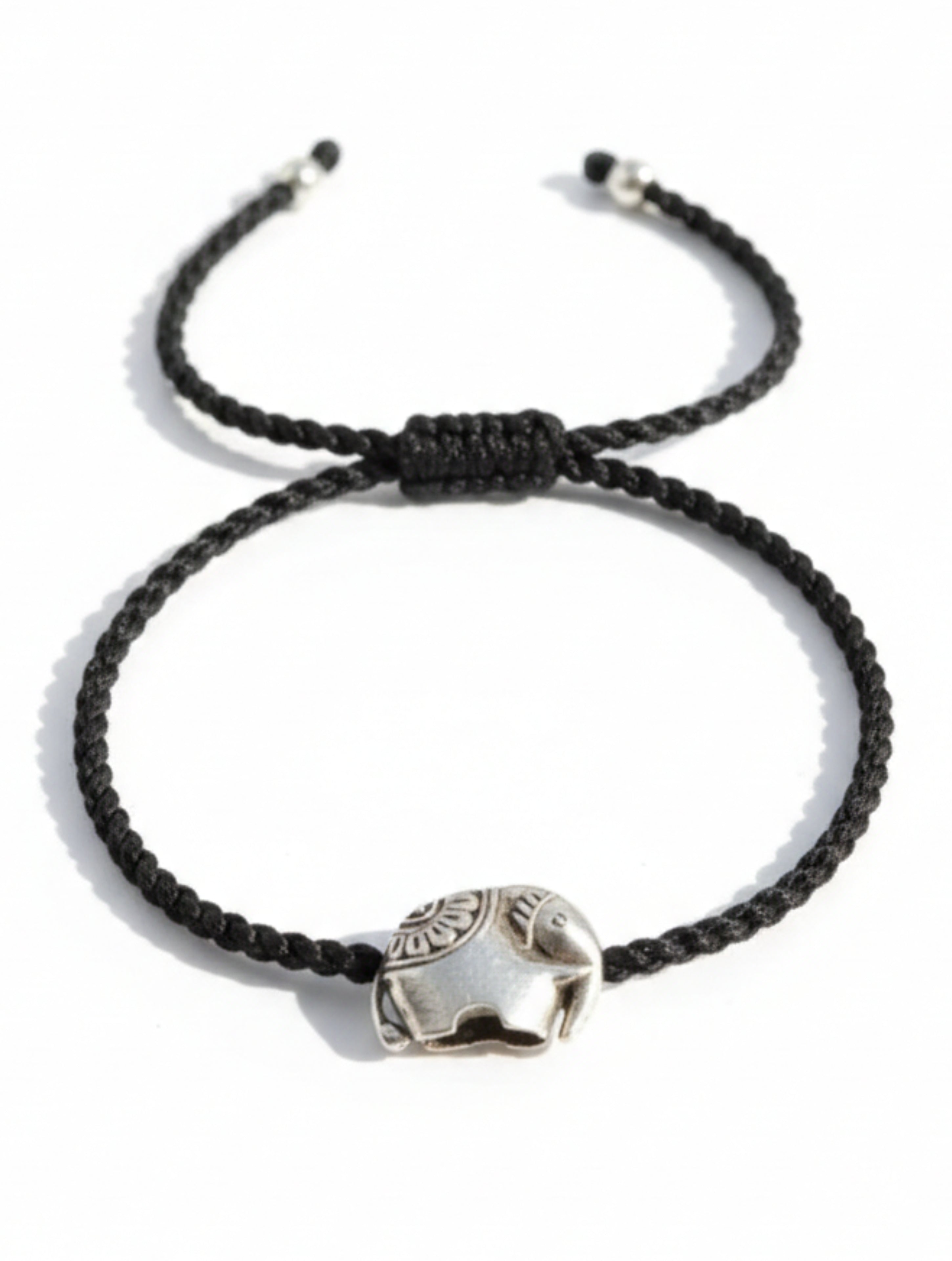 Sterling Silver Elephant Charm Adjustable Cord Anklet