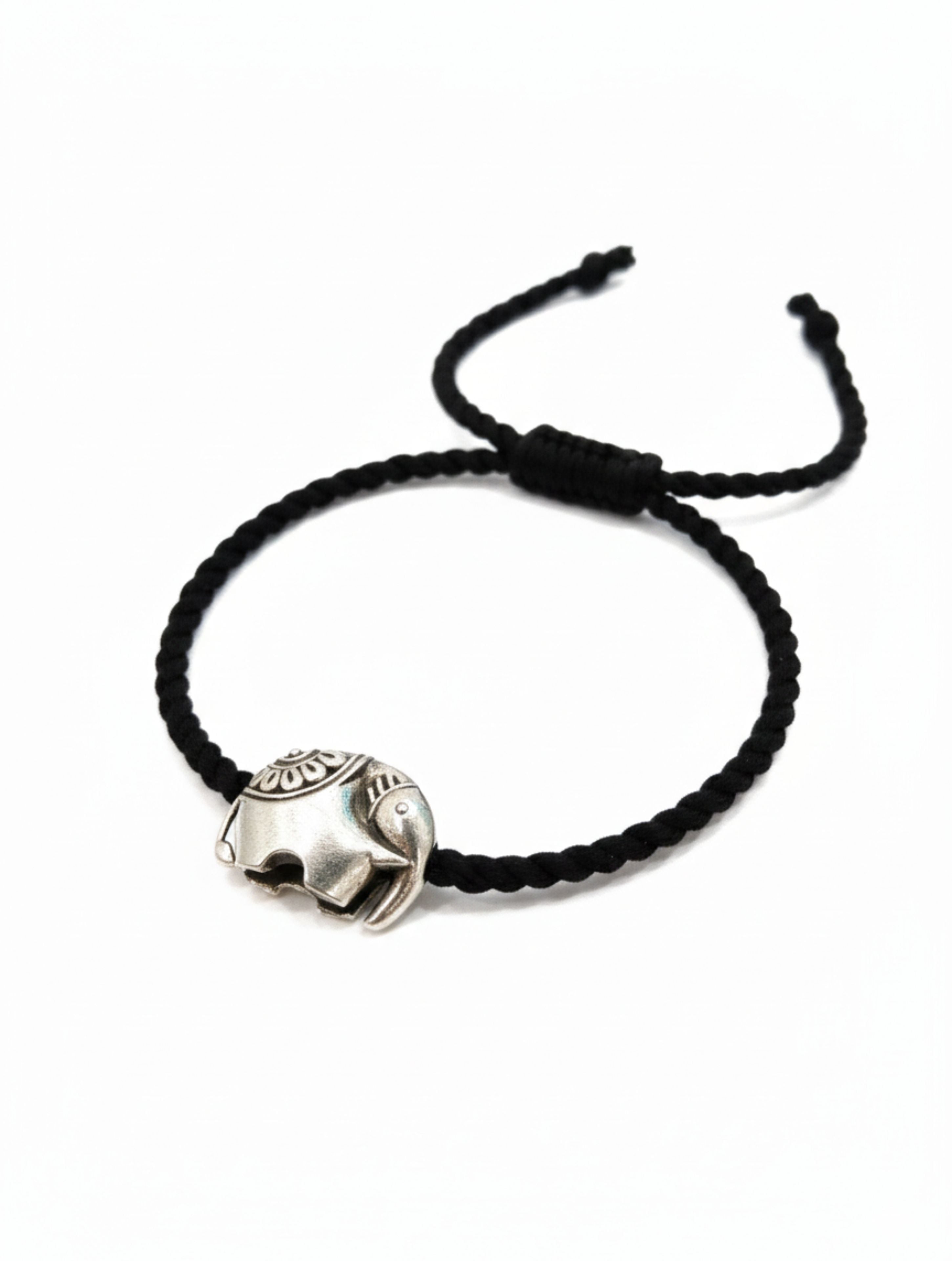 Sterling Silver Elephant Charm Adjustable Cord Anklet