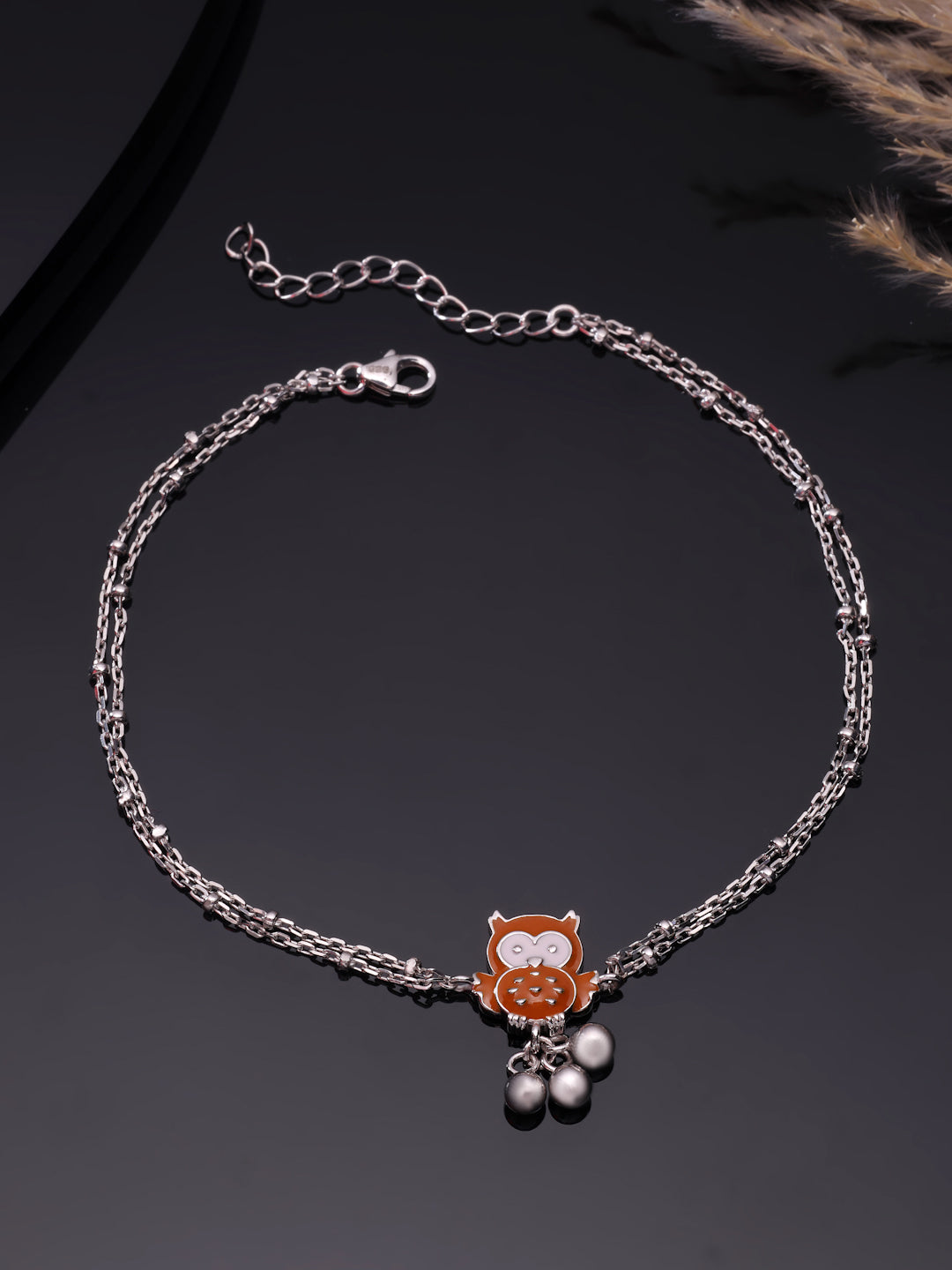 Little Owl 925 Sterling Silver Rhodium-Plated Double-Layer Anklet