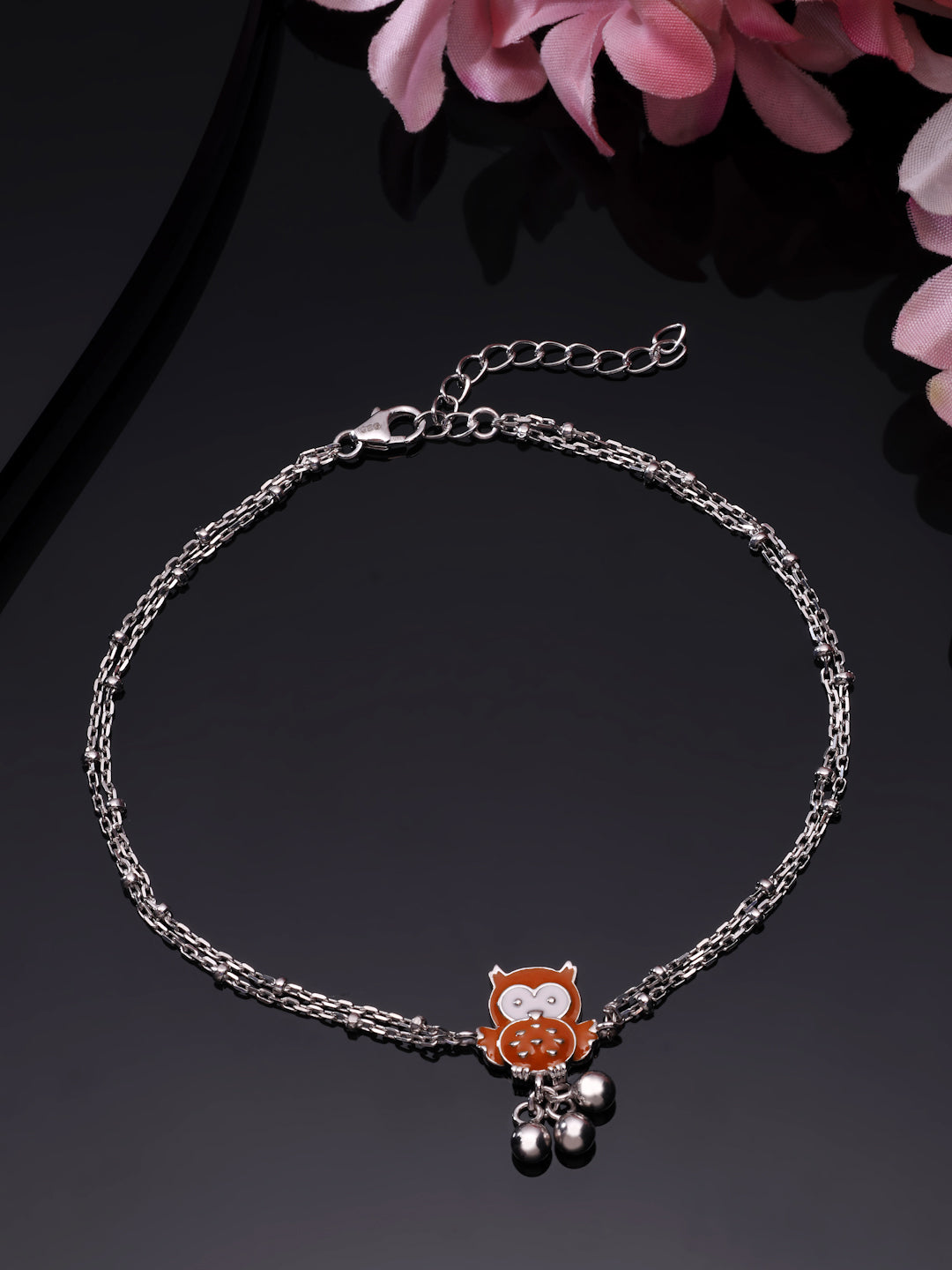 Little Owl 925 Sterling Silver Rhodium-Plated Double-Layer Anklet