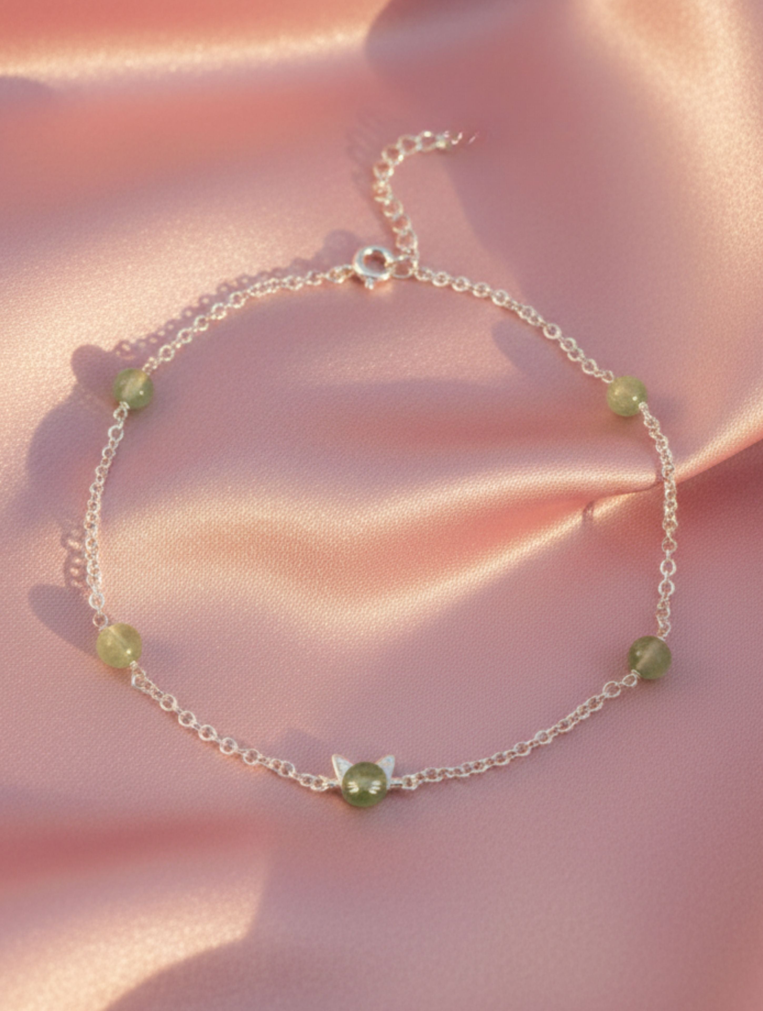 925 Sterling Silver Labradorite "Cat-nap" Beaded Anklet