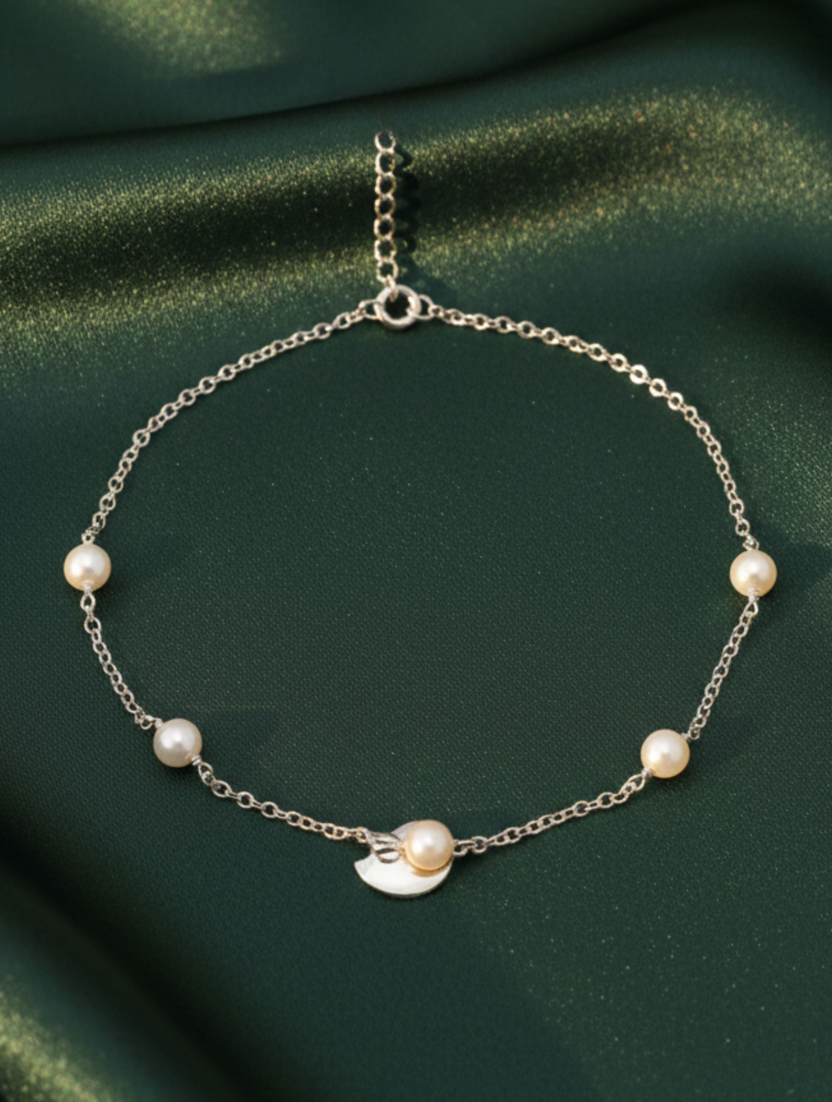 925 Sterling Silver & Pearl Charm Anklet