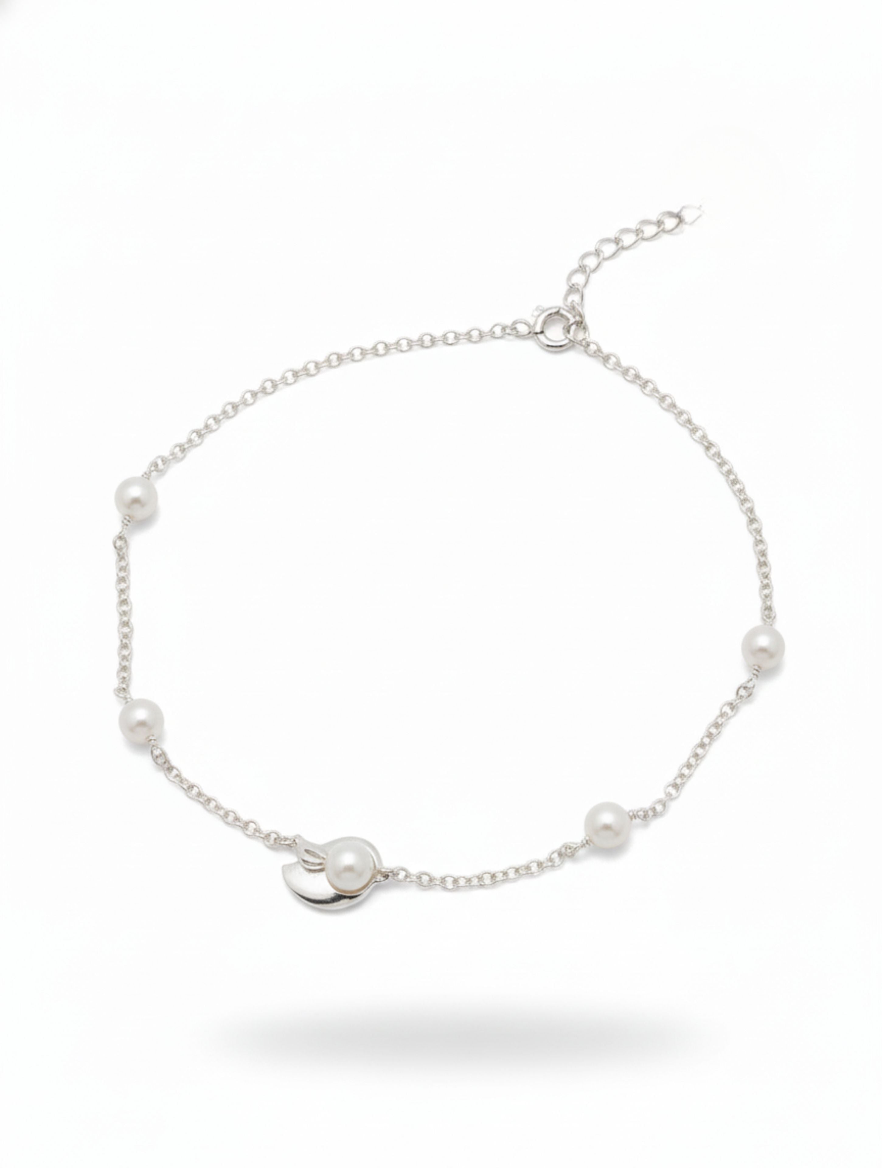 925 Sterling Silver & Pearl Charm Anklet
