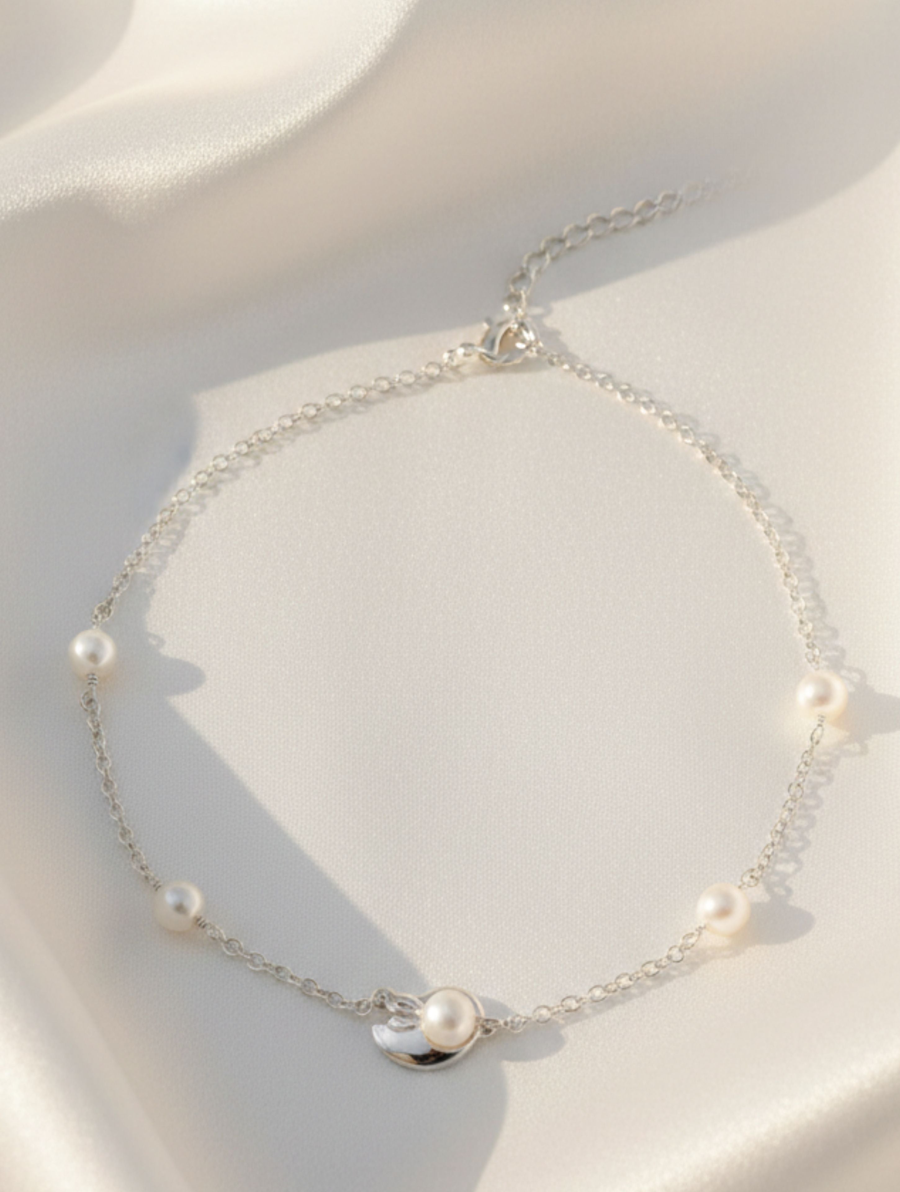 925 Sterling Silver & Pearl Charm Anklet