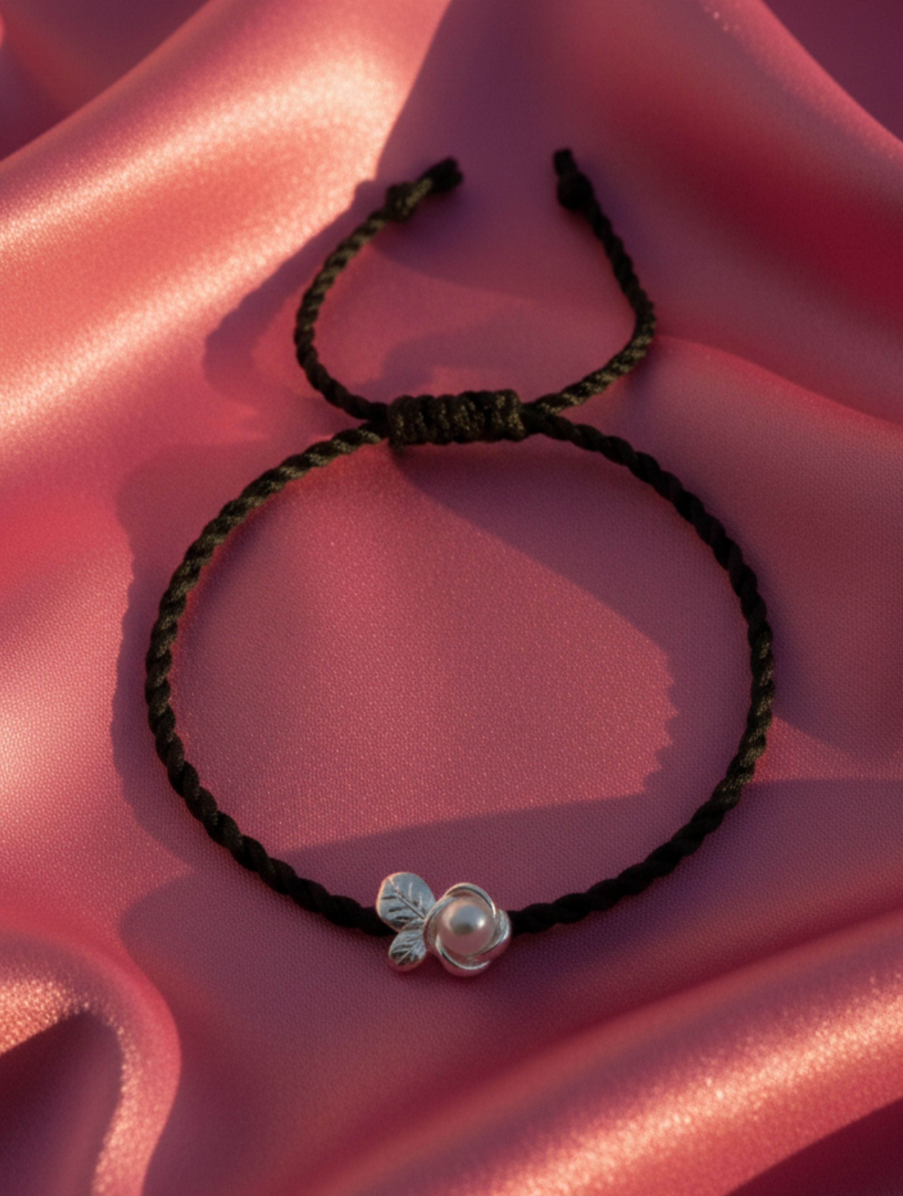 925 Sterling Silver Pearl & Silver Leaf Charm Anklet