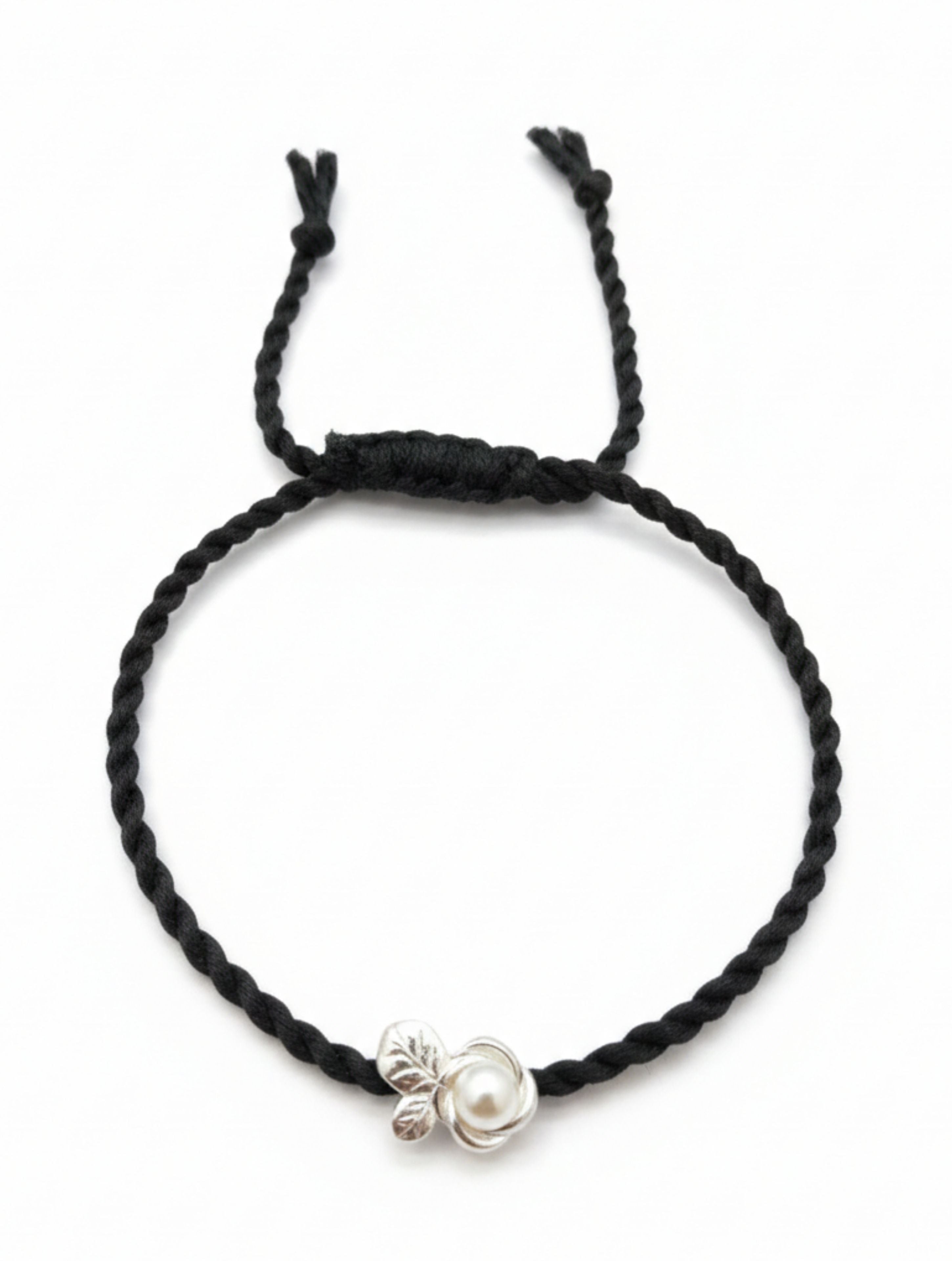 925 Sterling Silver Pearl & Silver Leaf Charm Anklet