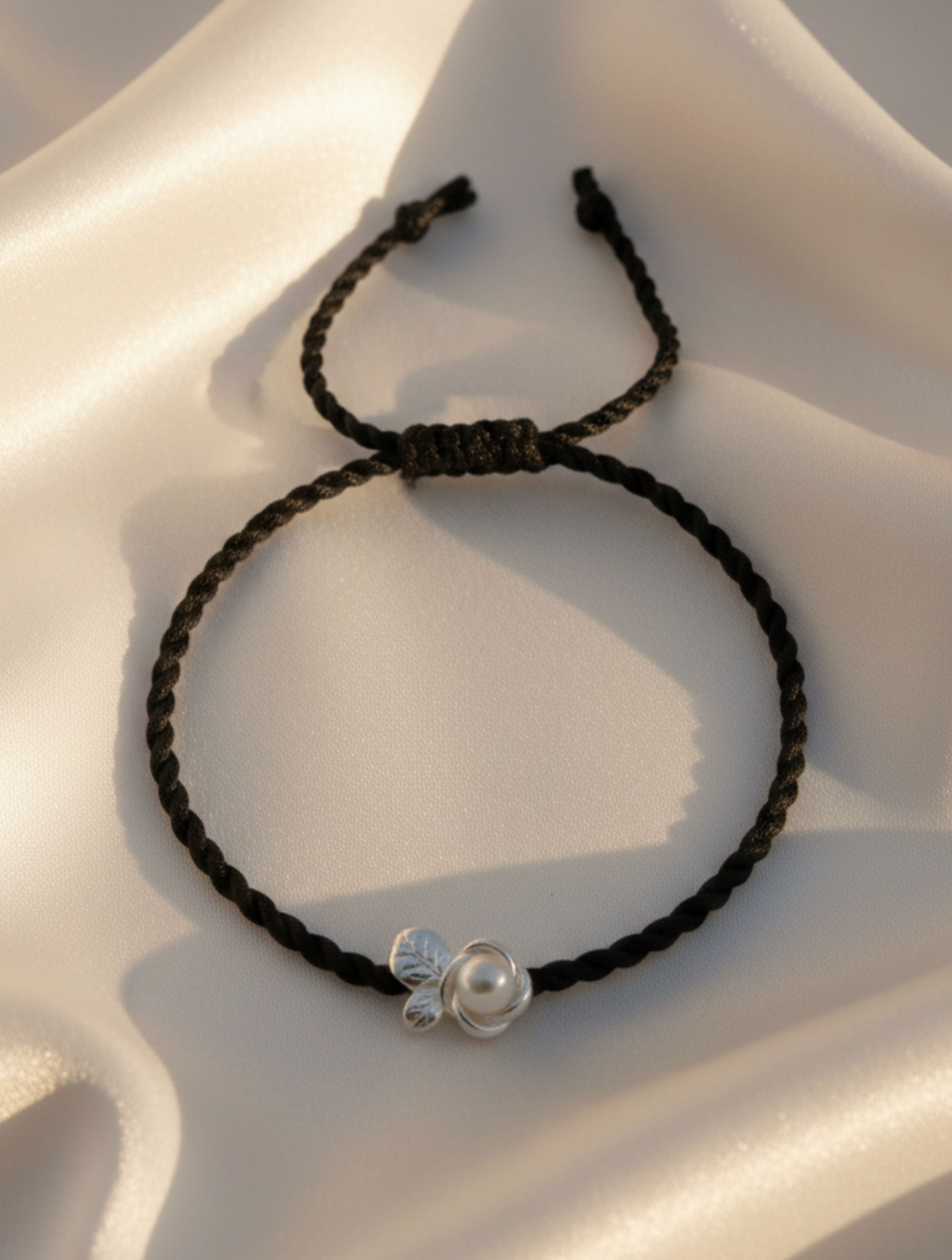 925 Sterling Silver Pearl & Silver Leaf Charm Anklet