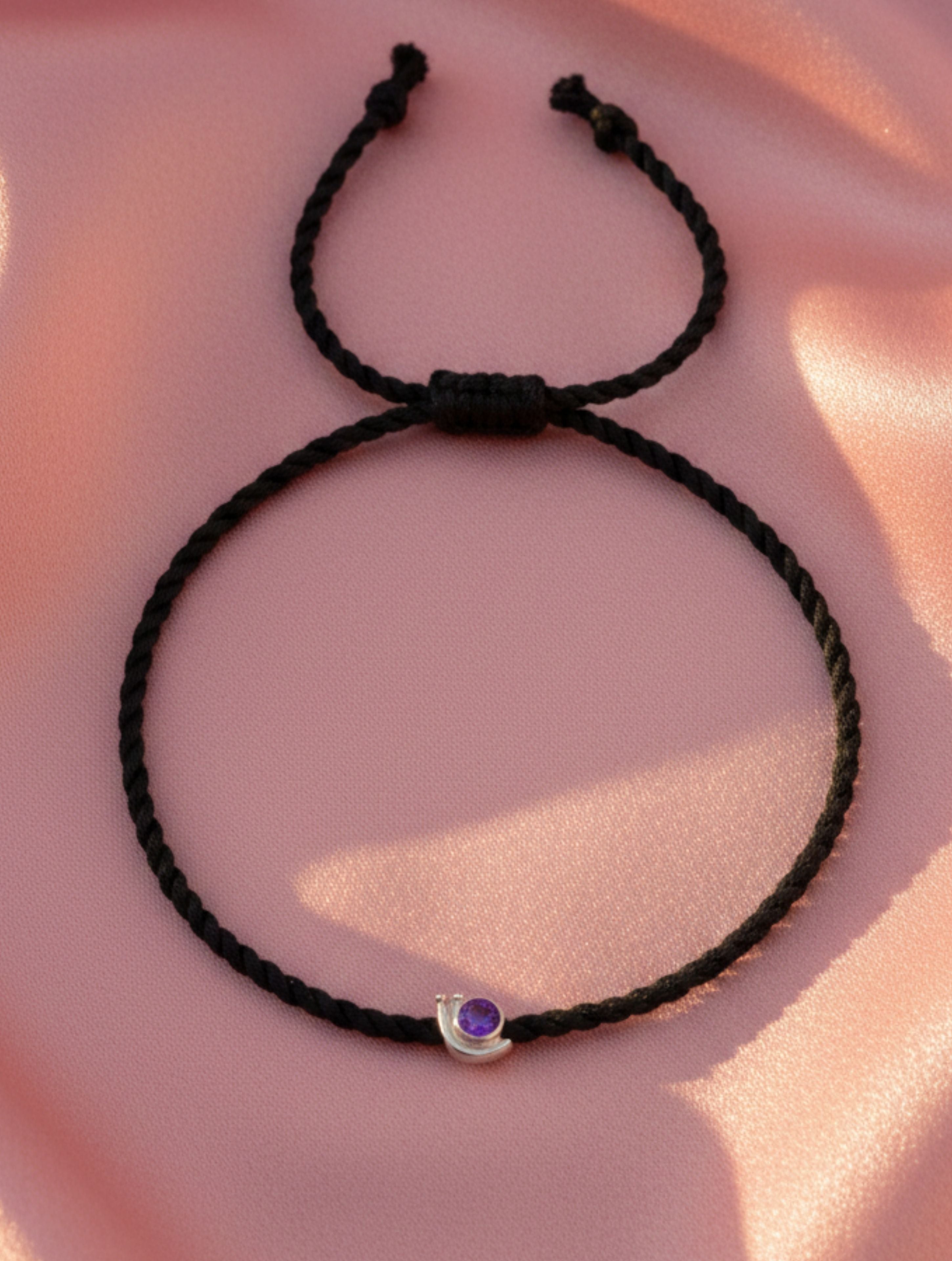 Amethyst "Spirit of Serenity" 925 Sterling Silver Black Cord Anklet