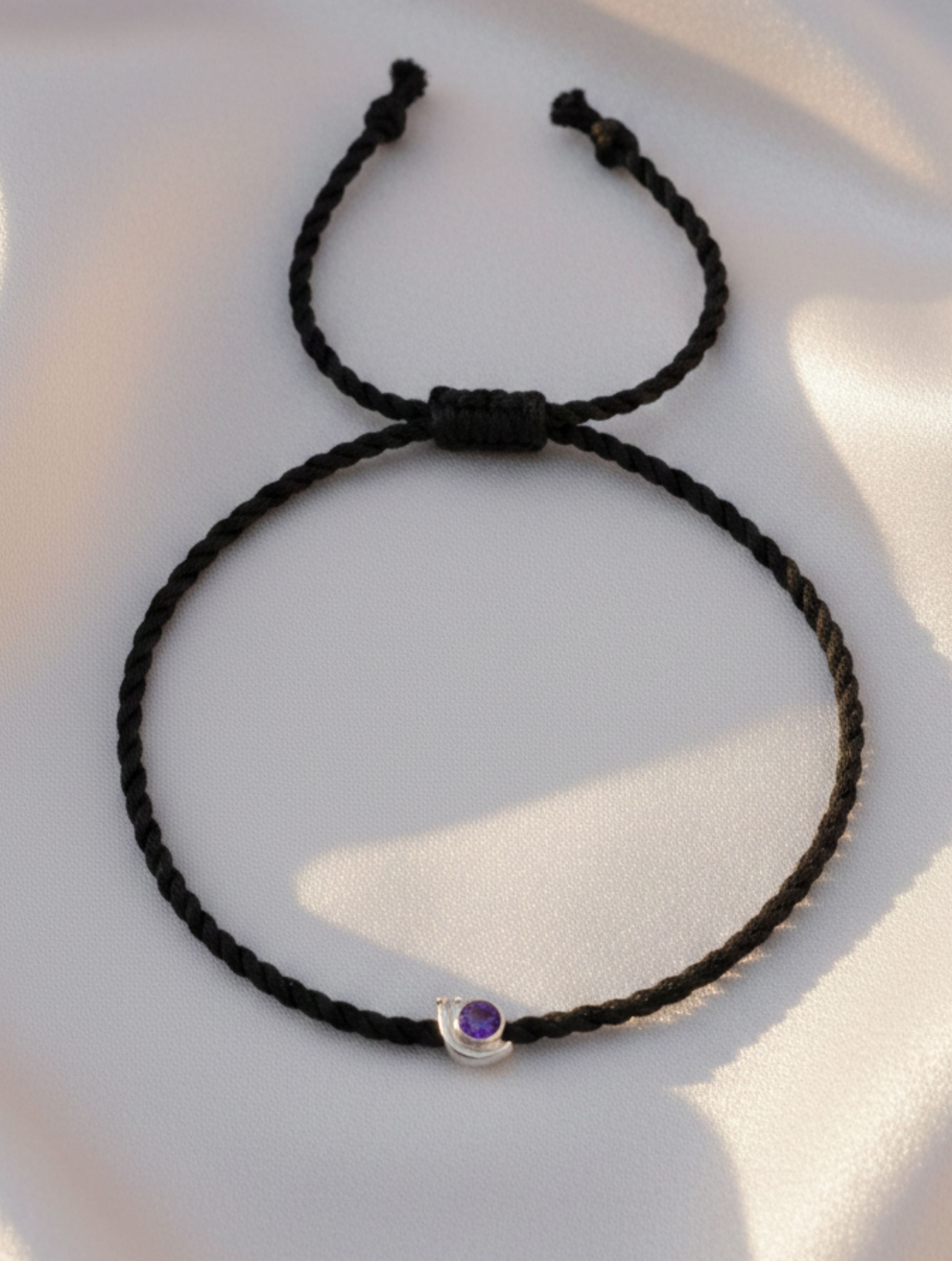 Amethyst "Spirit of Serenity" 925 Sterling Silver Black Cord Anklet