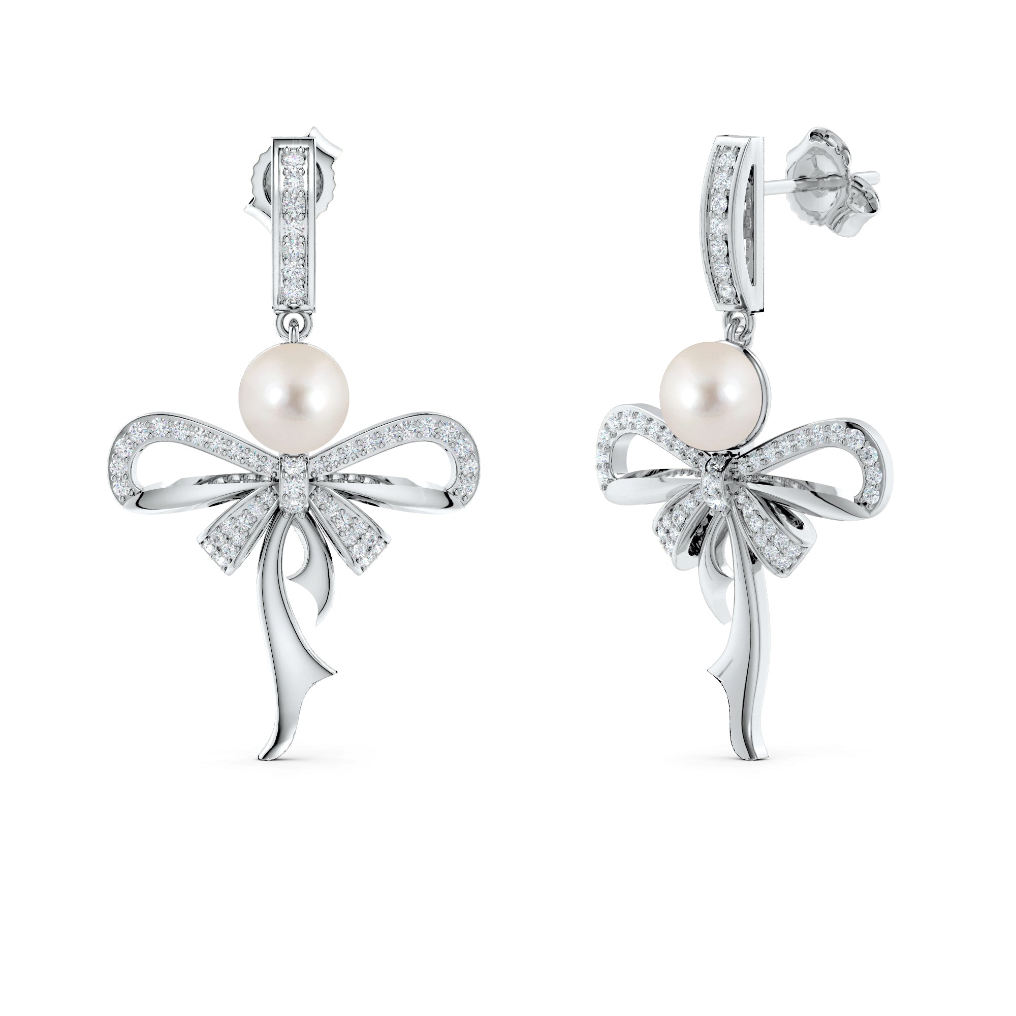 Moissanite Unfurling Elegance Pearl 925 Sterling Silver Drop Earrings For Women