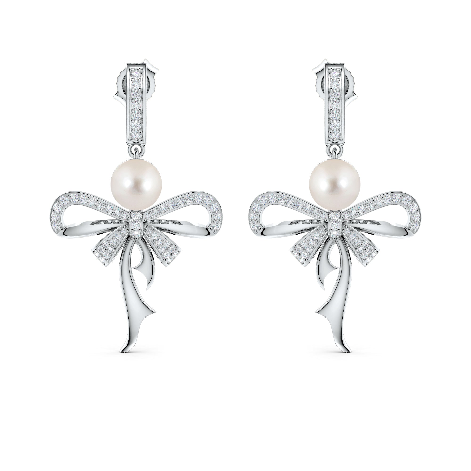 Moissanite Unfurling Elegance Pearl 925 Sterling Silver Drop Earrings For Women