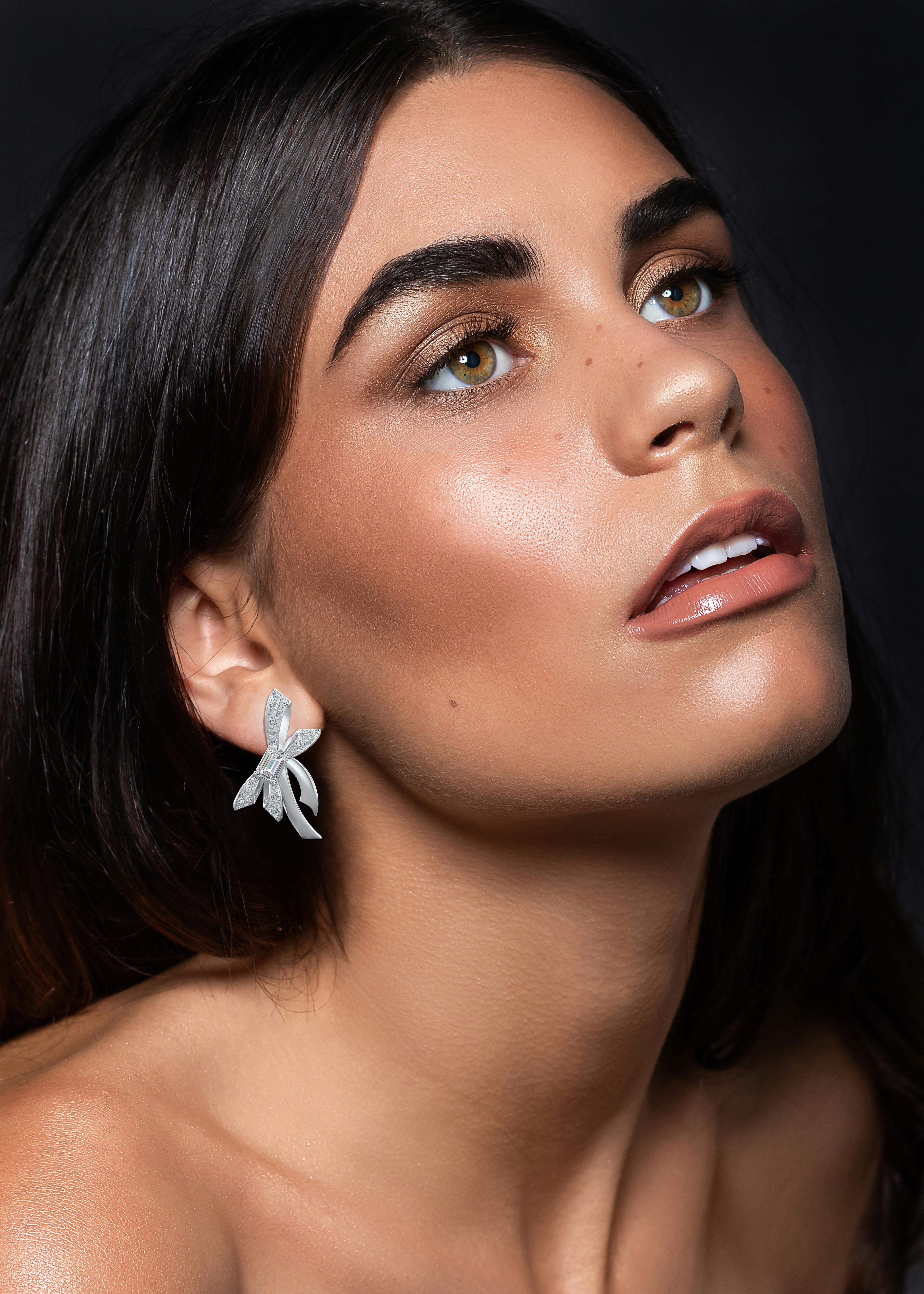 Moissanite Ribboned Grace 925 Sterling Silver Earrings For Women