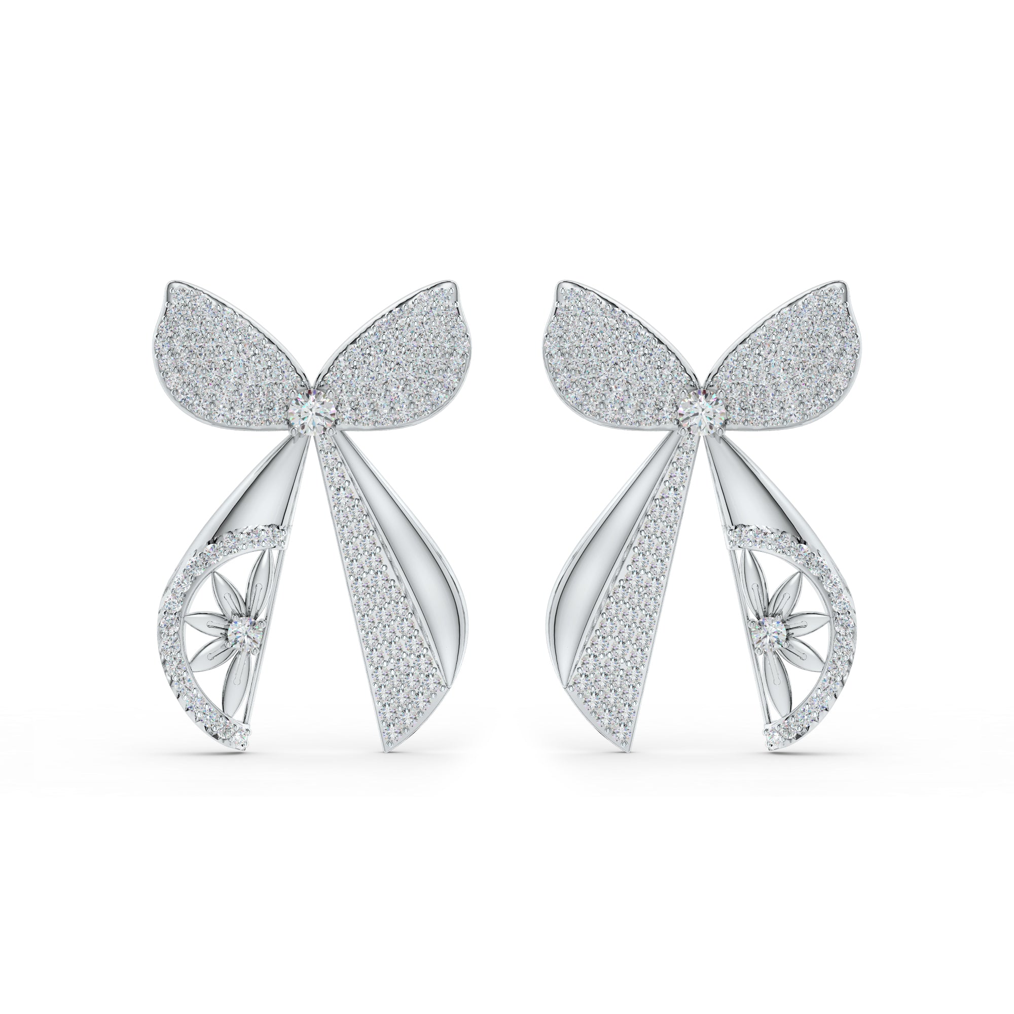 Moissanite Floral Ribbons 925 Sterling Silver Earrings For Women