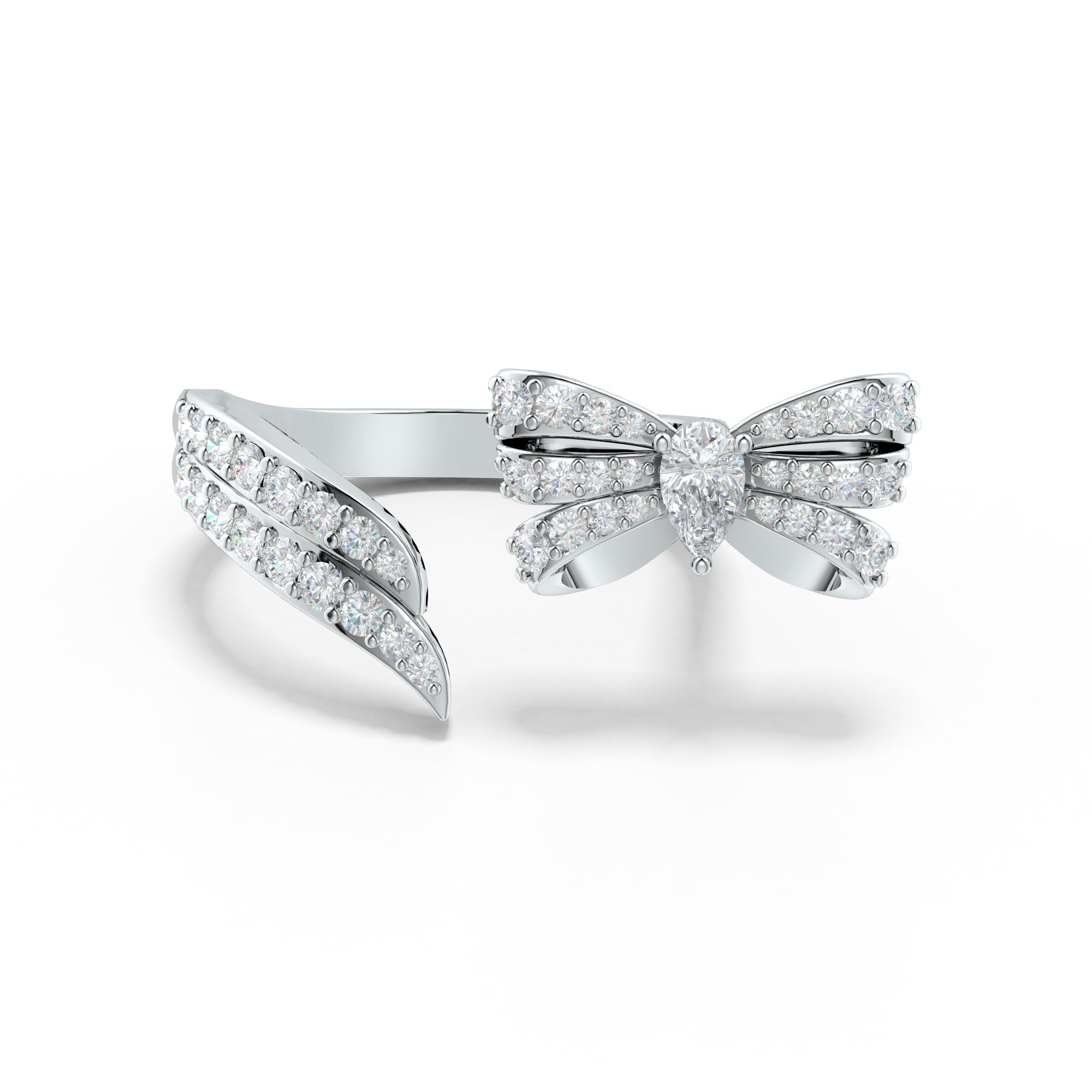 Moissanite Front Open Ribbonia 925 Sterling Silver Ring For Women