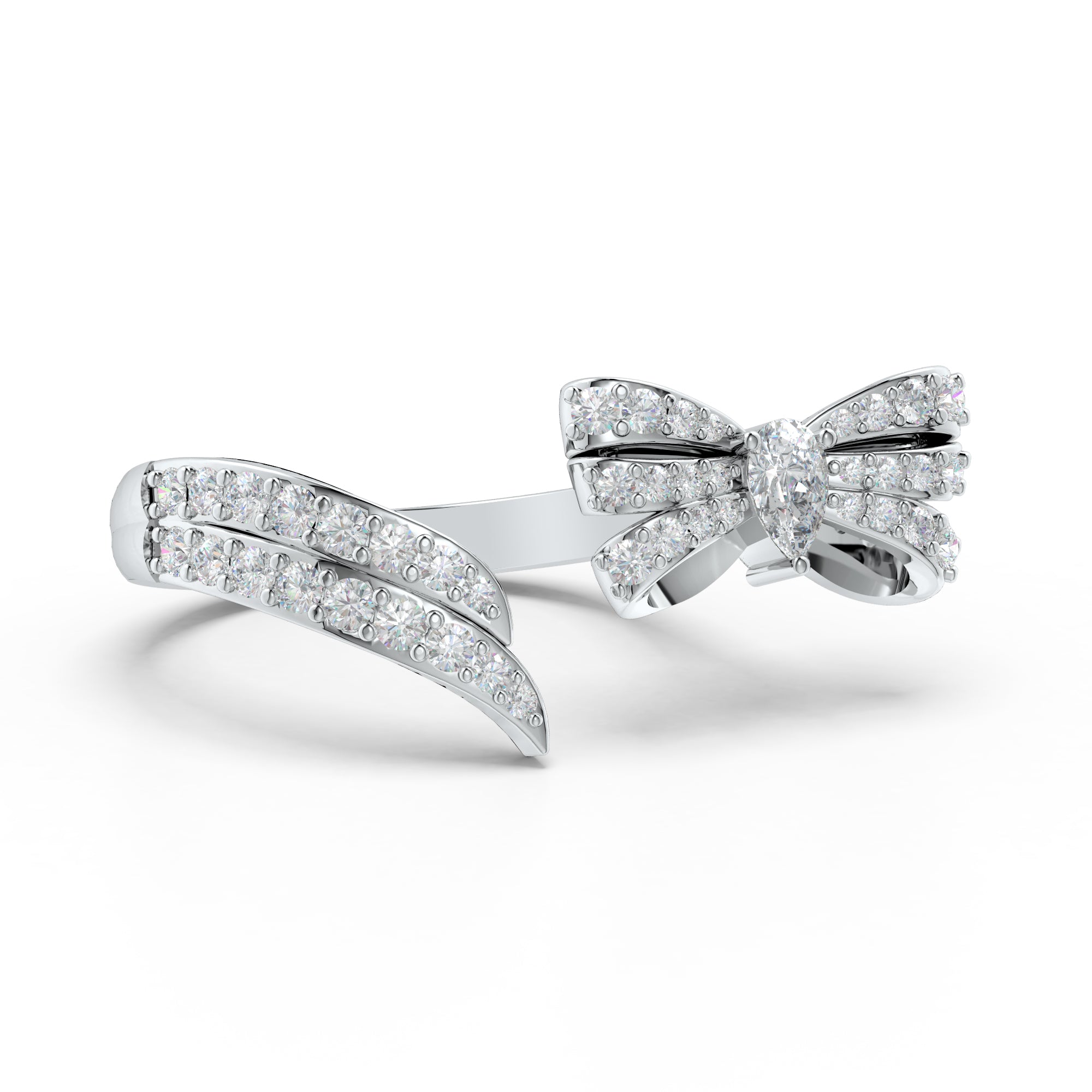 Moissanite Front Open Ribbonia 925 Sterling Silver Ring For Women