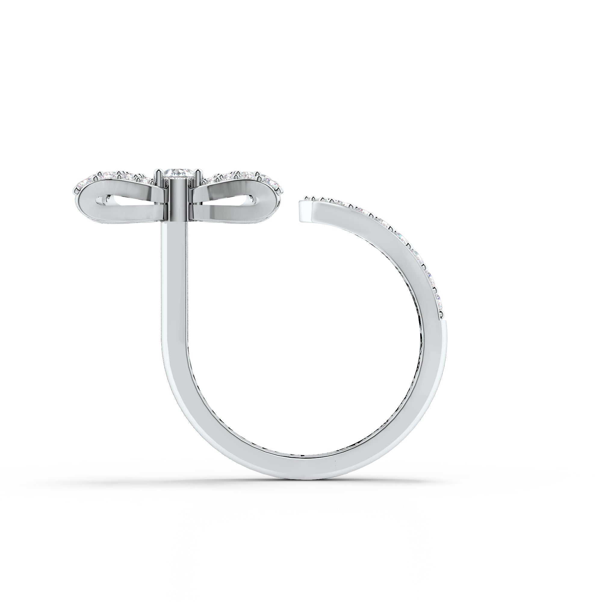 Moissanite Front Open Ribbonia 925 Sterling Silver Ring For Women