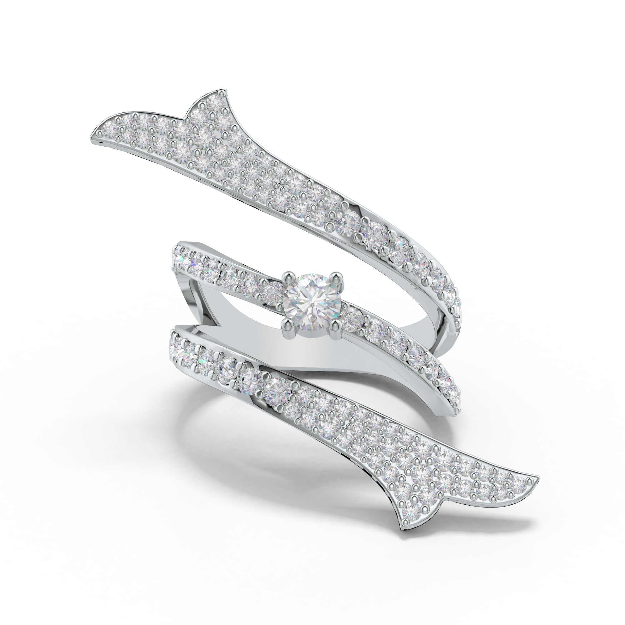 Modern Ribbonia Graceful Folds and Moissanites 925 Sterling Silver Ring For Women