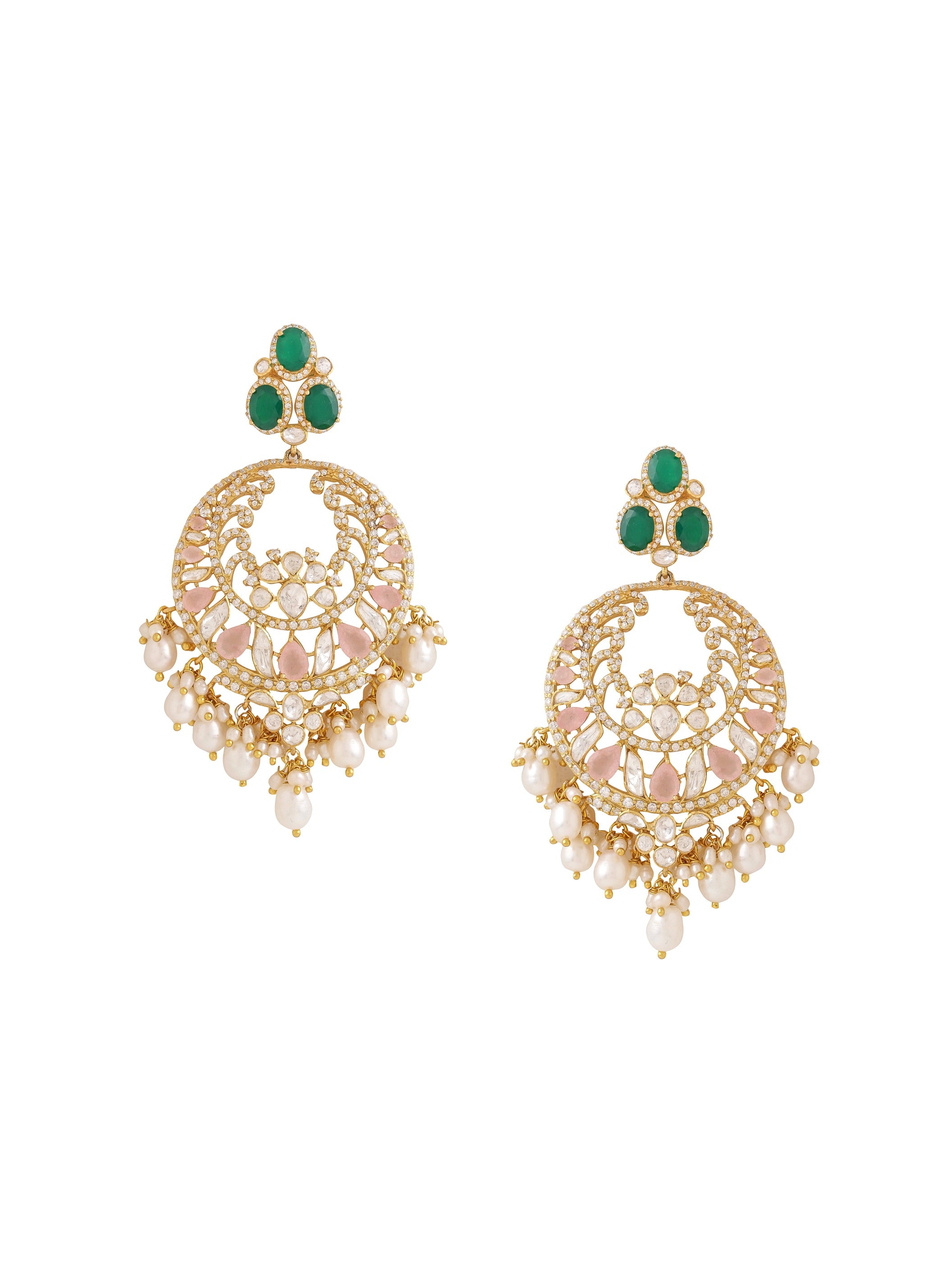 Quartz Pearl Enchanted Chandbali Earrings in 925 Sterling Silver For Women