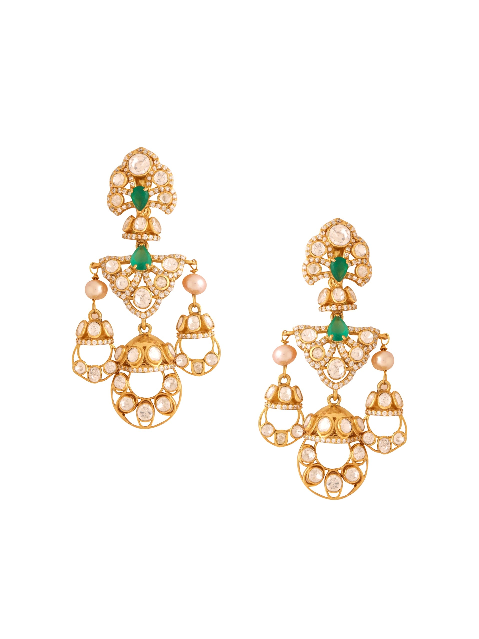 Green Onyx Whispers Chandbali Earrings For Women