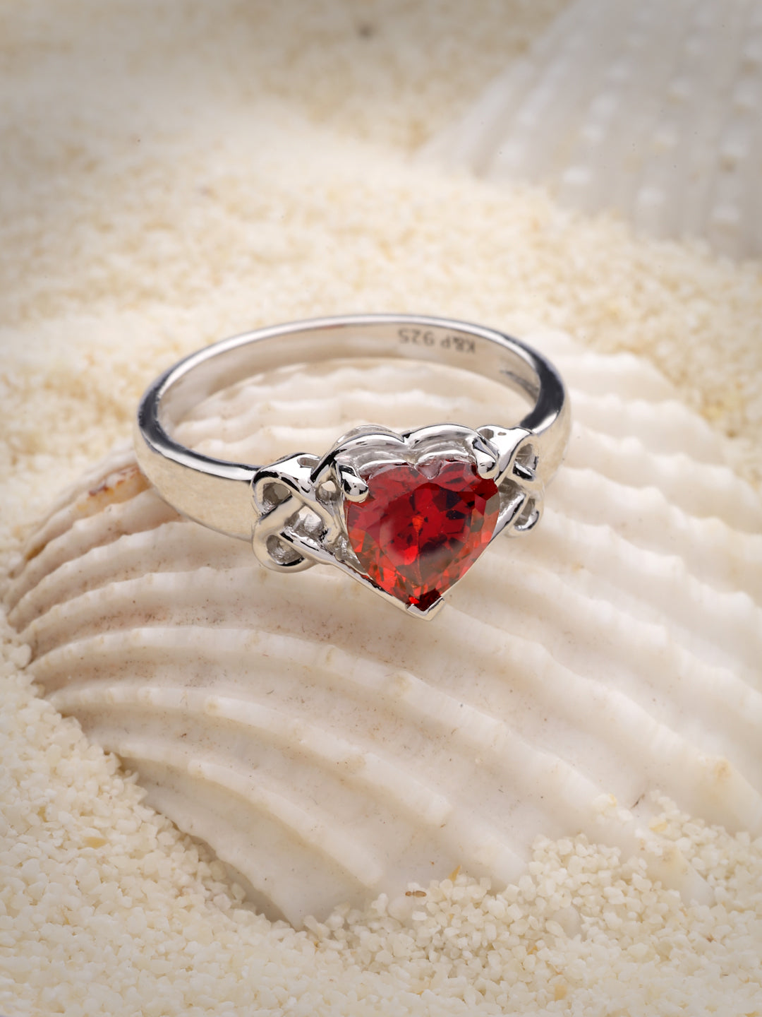Red Heart Rhodium Plated Ring in 925 Sterling Silver