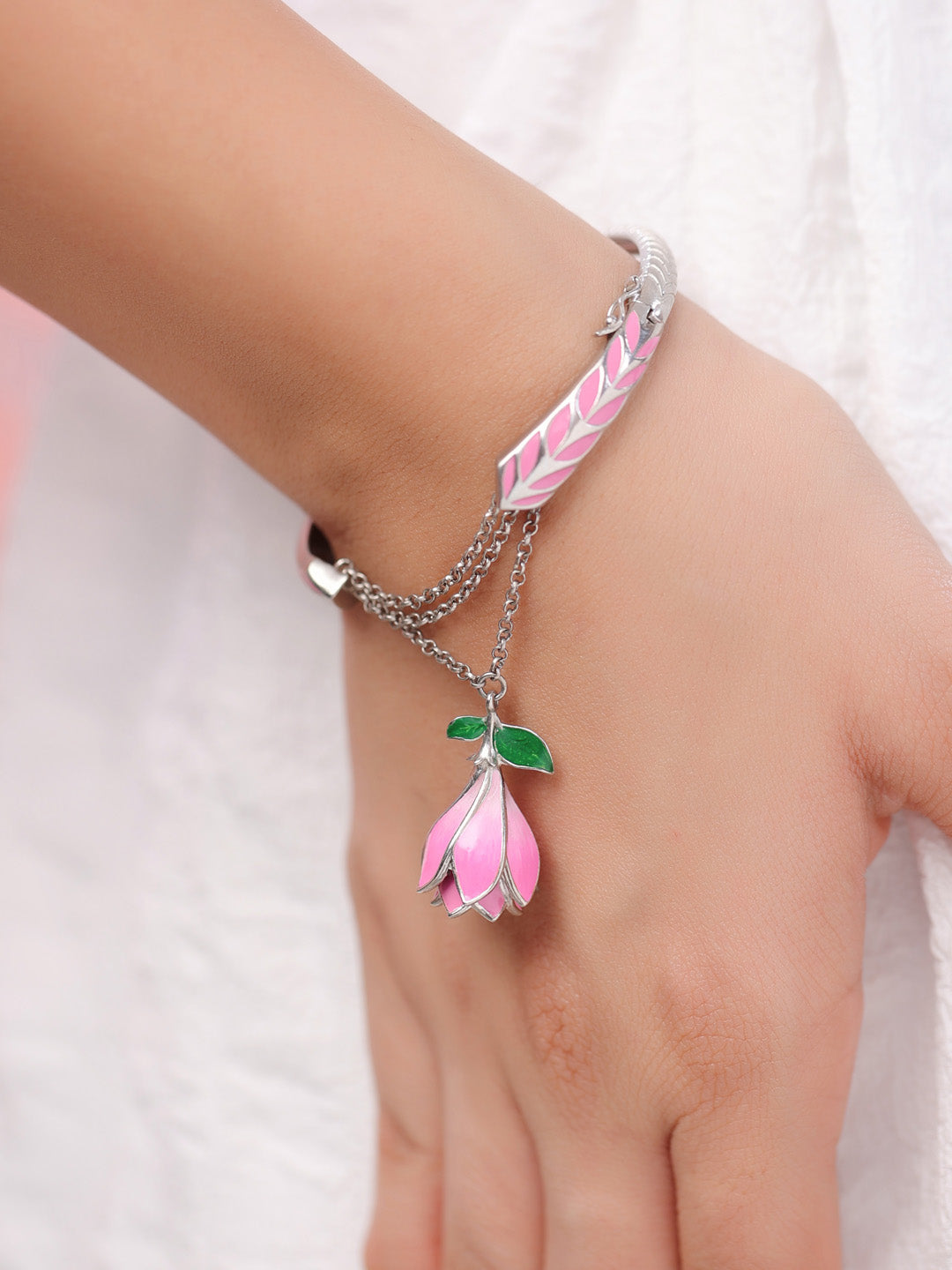 Floral Charm Elegance 925 Sterling Silver Bangle For Women