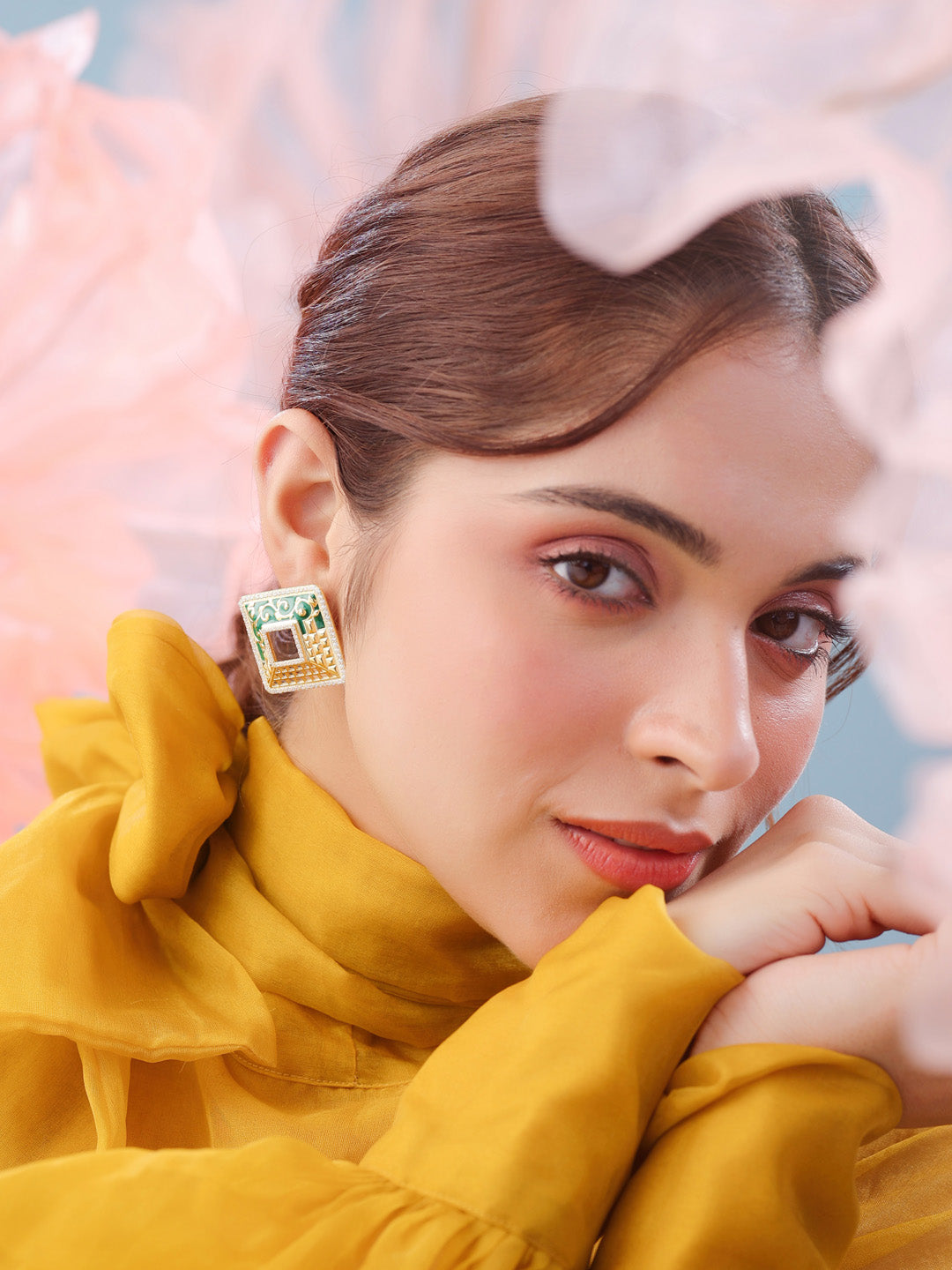 Color Me Pretty Gold 925 Sterling Silver Studs Earring For Women
