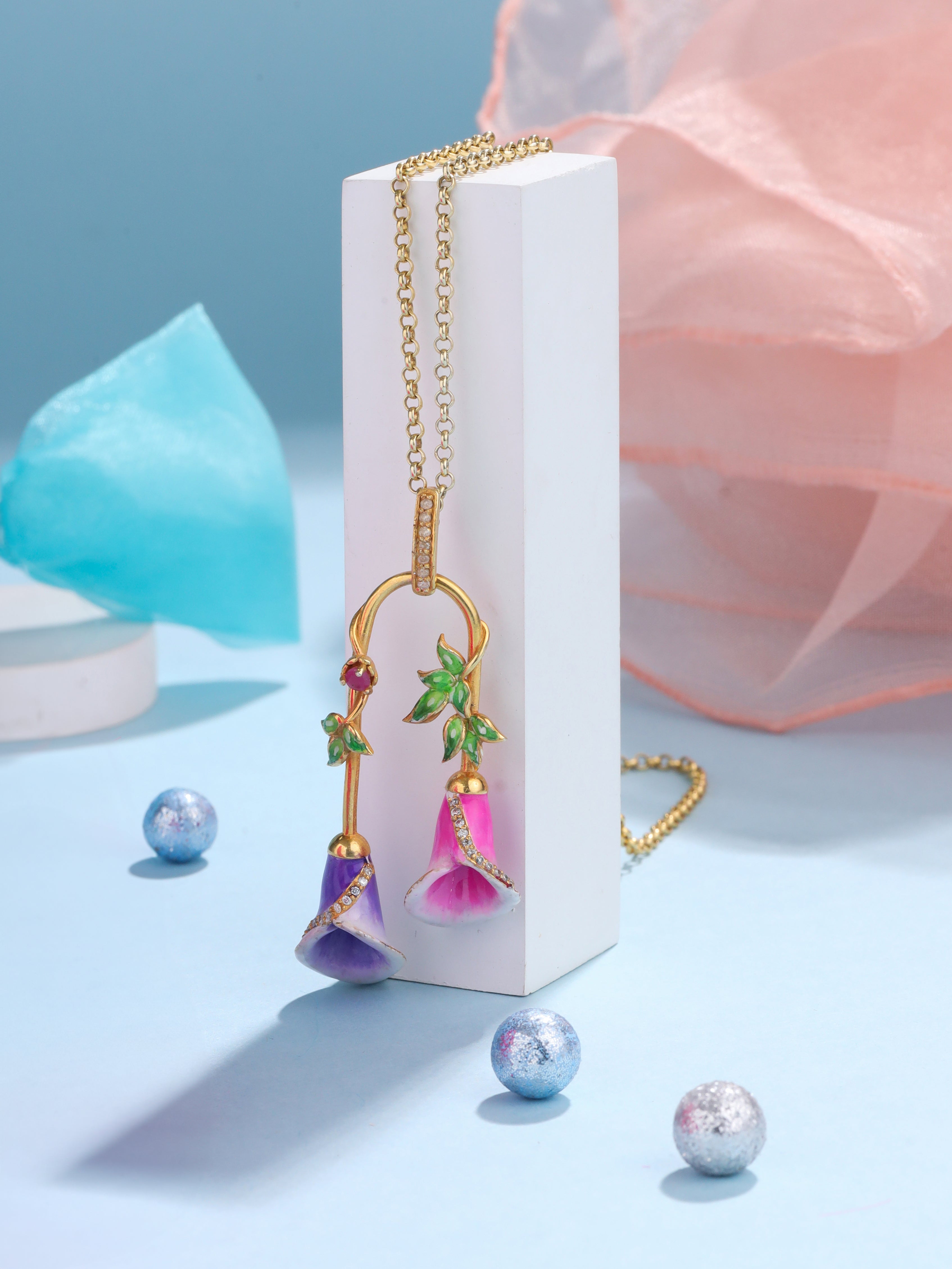 Color Me Pretty and Ruby Flower 925 Sterling Silver Pendant For Women