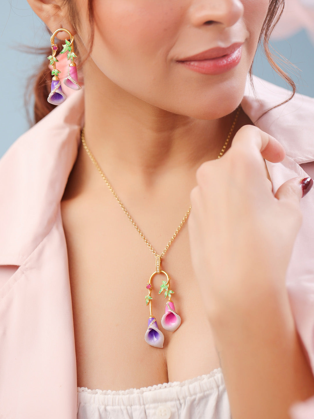 Color Me Pretty and Ruby Flower 925 Sterling Silver Pendant For Women